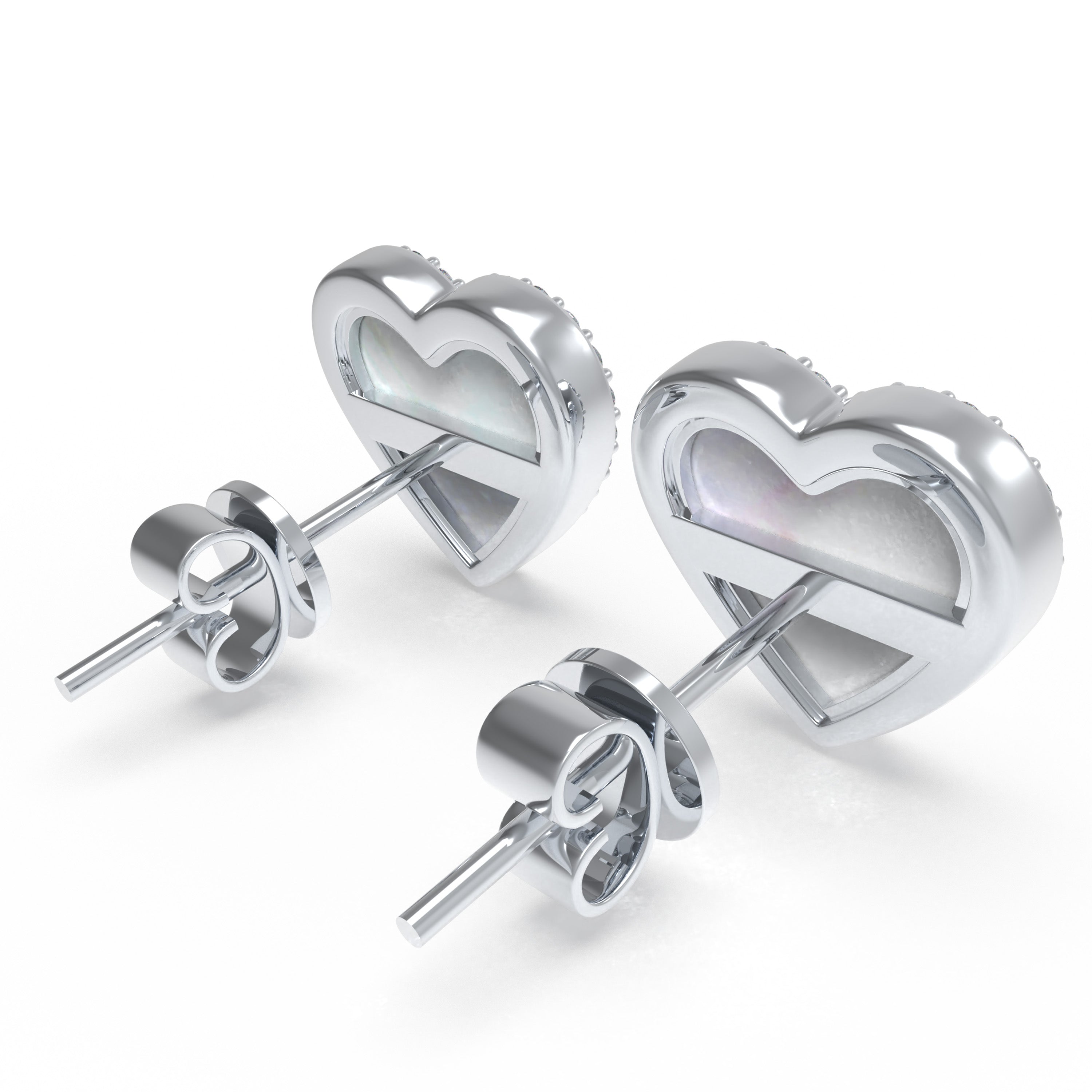 925 Sterling Silver Heart Stud Earrings, 0.4ct Lab Grown Moissanite & Mother of Pearl, Hypoallergenic Daily Wear Earrings for Women