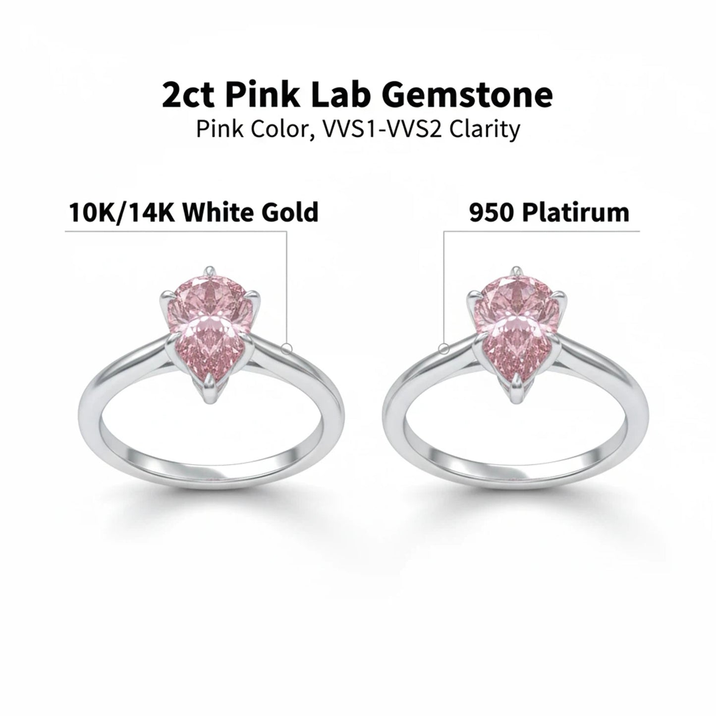 2ct Lab-grown Pink Sapphire Ring 10K/14K White Gold & 950 Platinum | Anniversary Engagement Wedding Gift