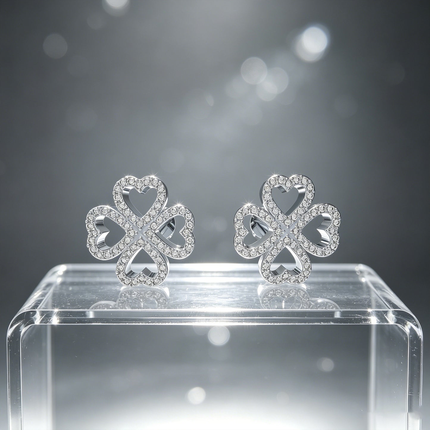 925 Sterling Silver Four Leaf Clover Stud Earrings, 0.45CT Heart Shape Moissanite Lucky Earrings Jewelry Gifts