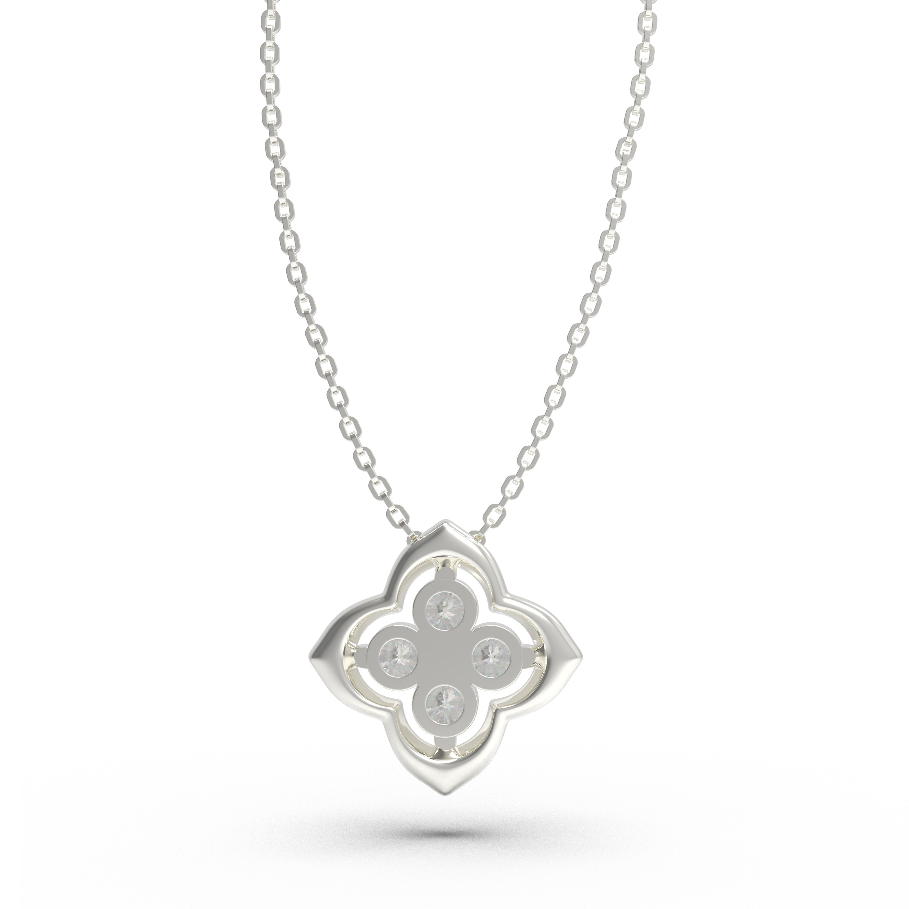 0.4ct Lab Grown Diamond Clover Pendant Necklace, 18K White Gold, Song Dynasty Aesthetics Inspired, Elegant Women’s Jewelry Gift for Her, Mom, Sister, Wife, Client