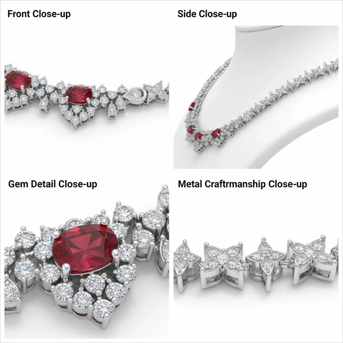 Ophelia Eternity Lab Grown Diamond & Ruby Statement Necklace, 16ct Ruby & 20ct Fancy Shape Lab Diamond, 18K/14K/9K Gold & Platinum Option, Luxury Fine Jewelry for Women
