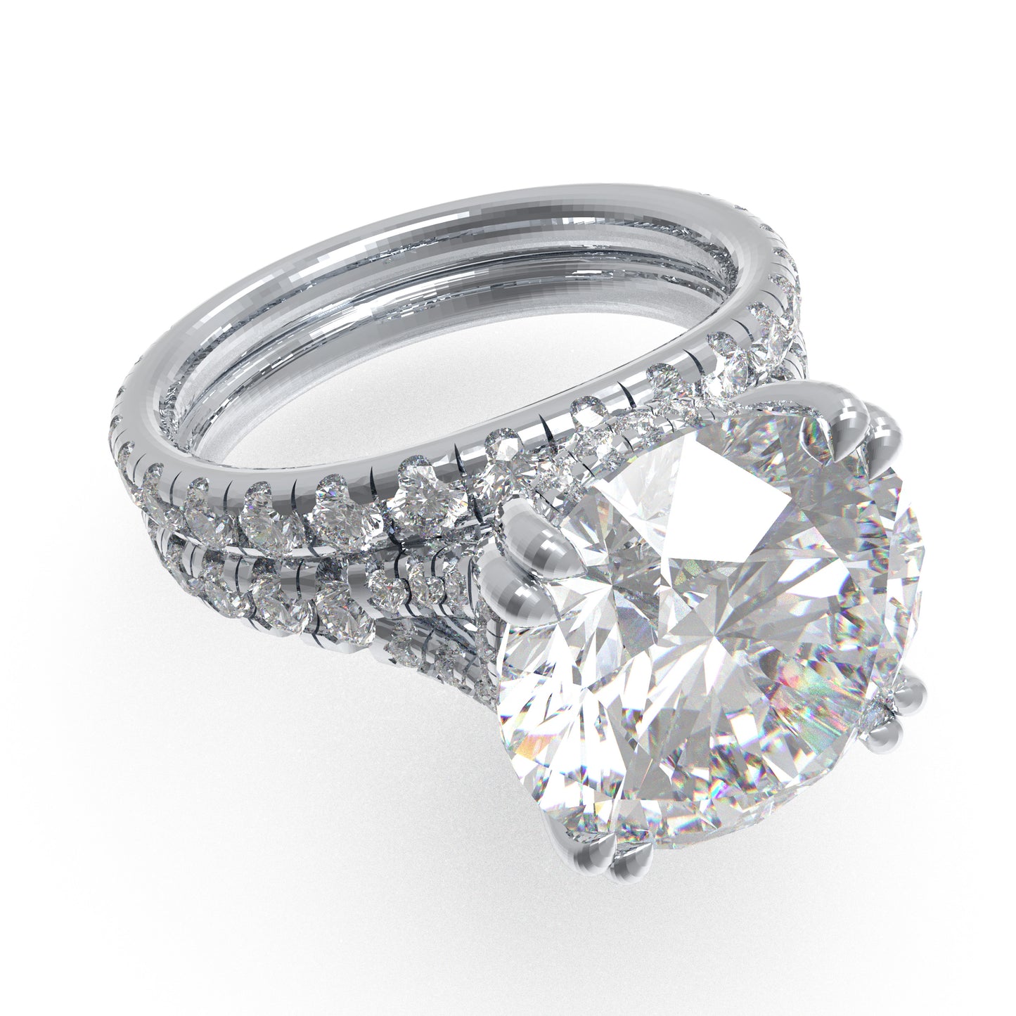 4ct VS1 Lab Diamond 950 Platinum Engagement Ring & Curved Wedding Band Set