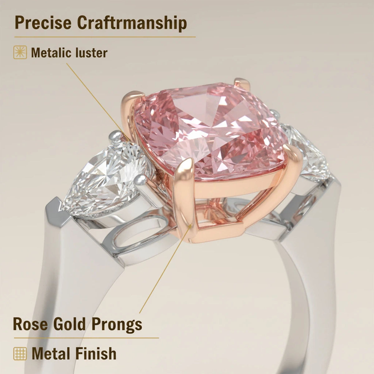 Blush Horizon 2.80CT Lab-Grown Pink Diamond Three-Stone Engagement Ring