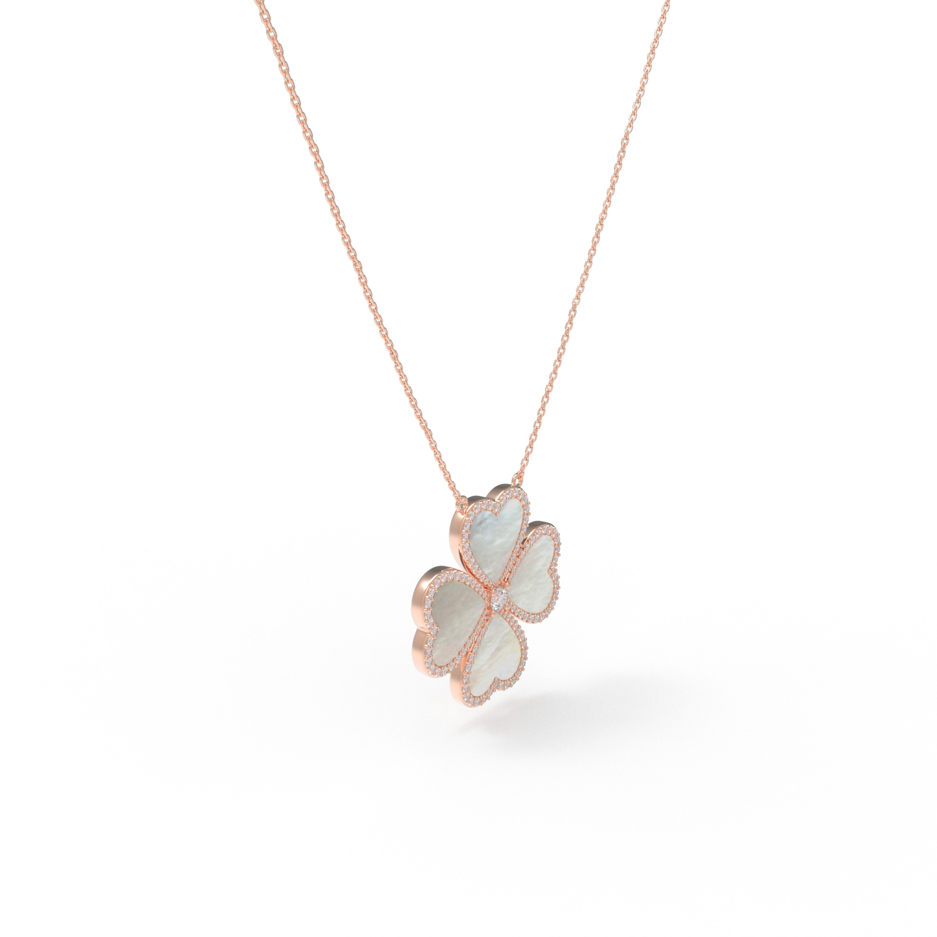 10K/14K Rose Gold Heart Pendant Necklace, 0.5CT Lab Grown Diamond & Natural Mother of Pearl Handmade Fine Jewelry