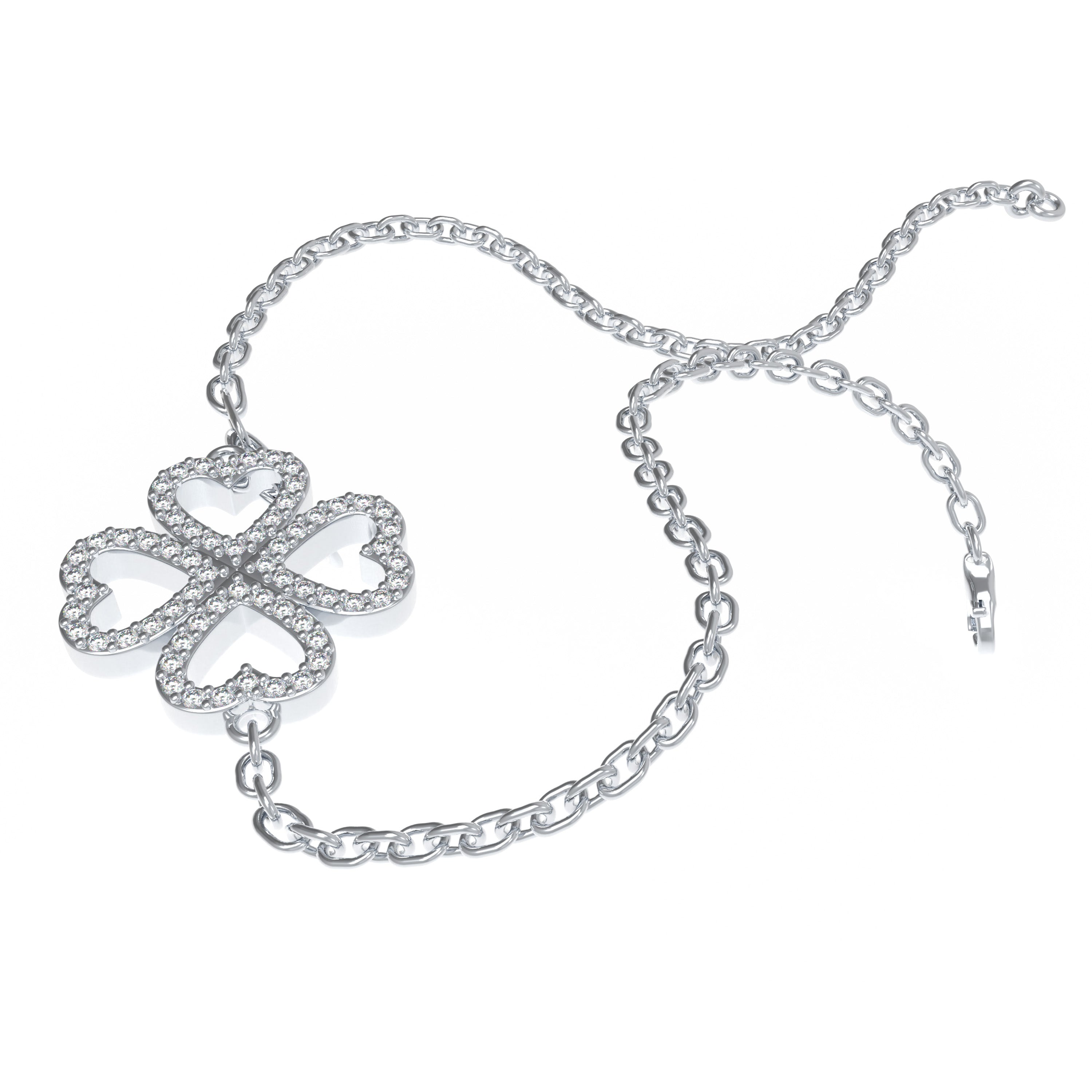 0.4CT Lab Grown Diamond Heart Lucky Bracelet, 10K/14K White Gold & 950 Platinum Hypoallergenic Dainty Jewelry Gift for Women