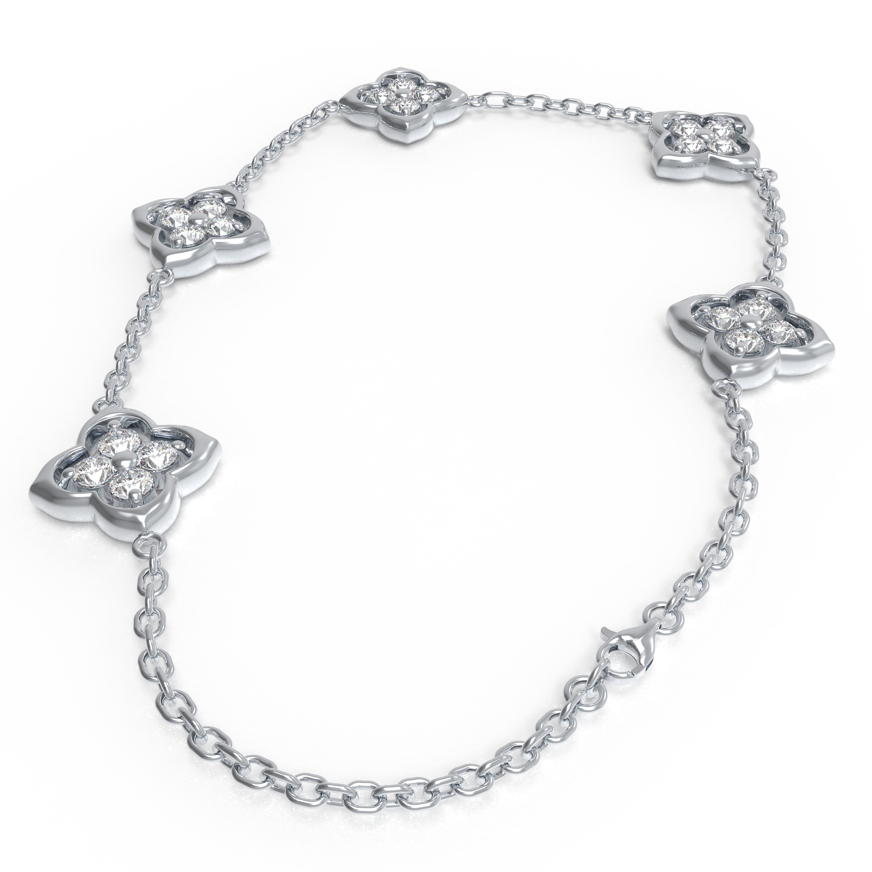 925 Silver Moissanite Four Leaf Clover Bracelet, Women Holiday Gift