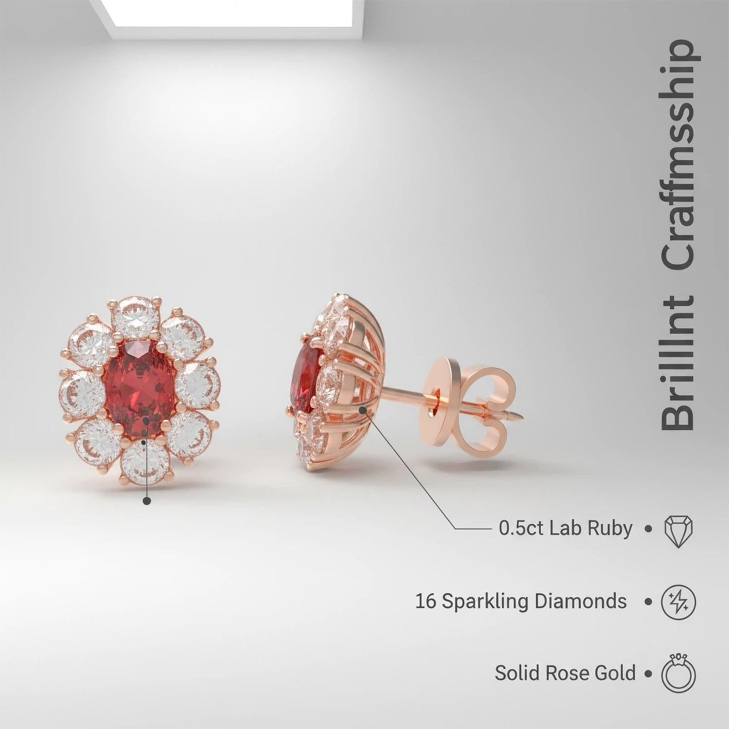 Customizable 10K/14K Rose/White/Yellow Gold Or 950 Platinum Double Lab-Grown Ruby Earrings (1.5ct Total) | VVS1-VVS2 D-E Color | Gift for Women