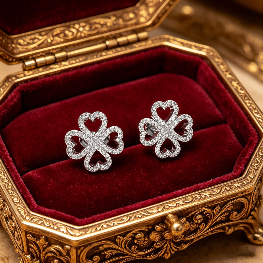 Four-Leaf Clover Heart Lab-Grown Diamond Stud Earrings