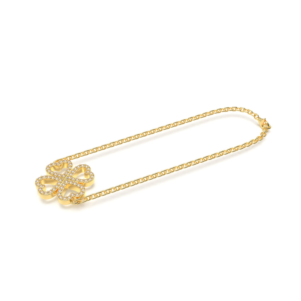 Lucky Hearts Clover Lab-Grown Diamond Bracelet in Yellow Gold