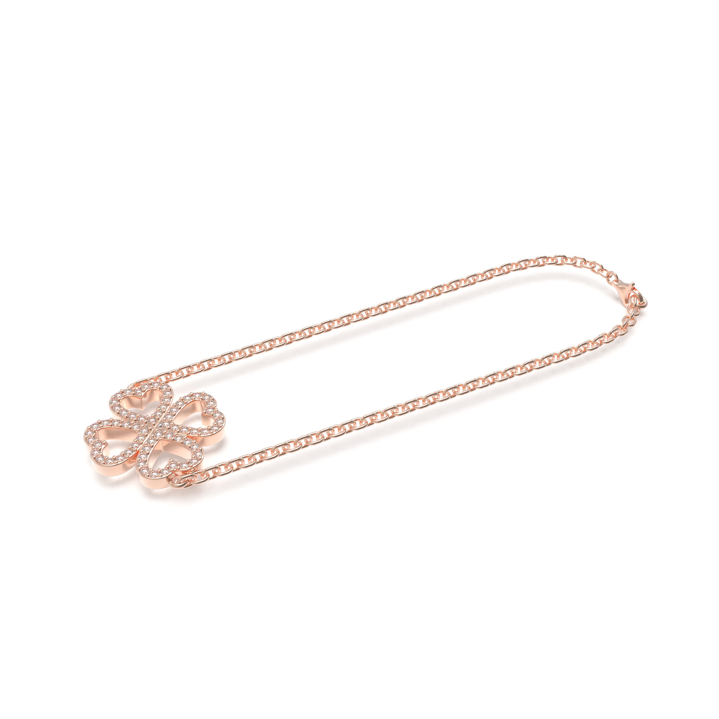 Lucky Hearts Clover Lab-Grown Diamond Bracelet in Rose Gold