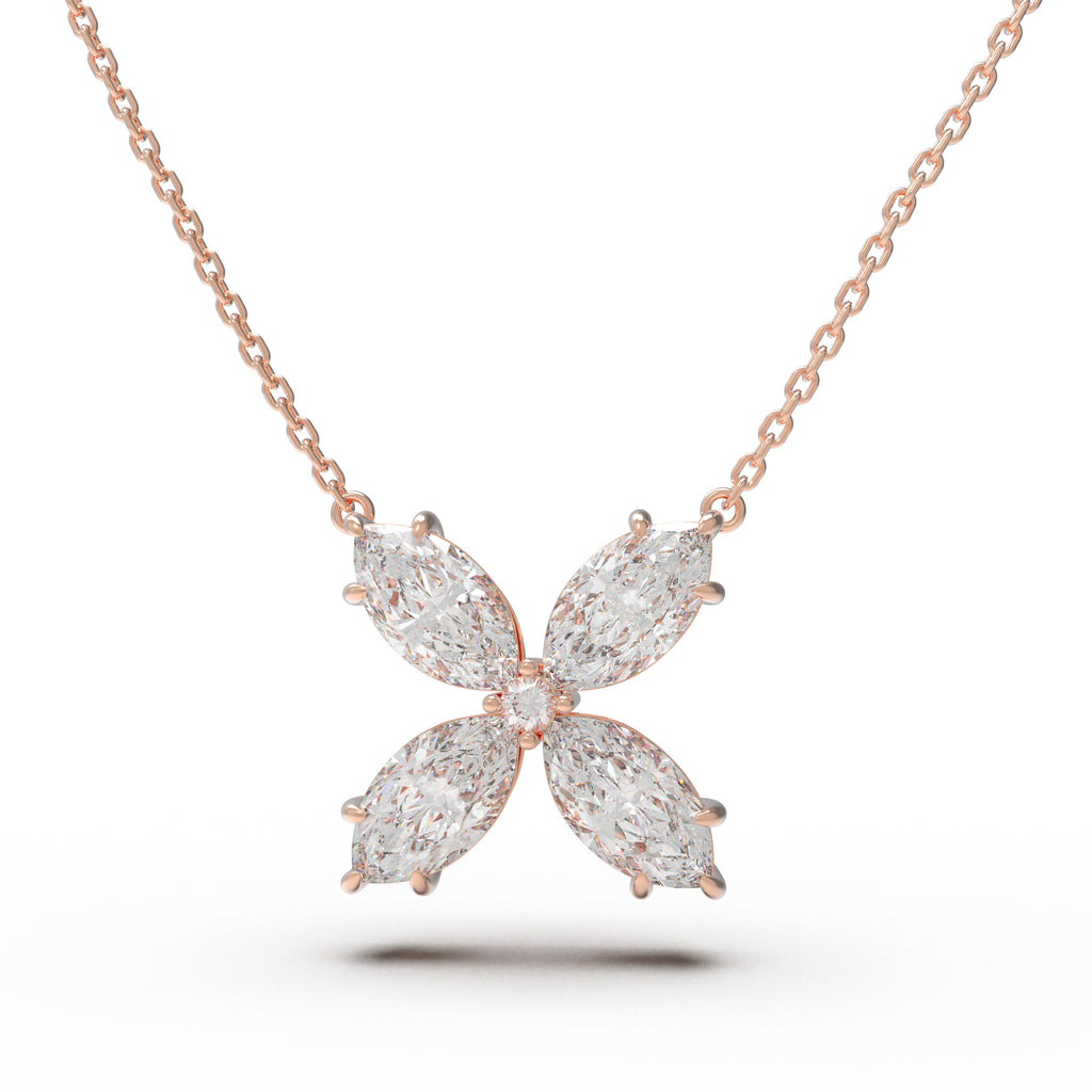 Marquise Bloom 1.35 CTW Lab-Grown Diamond Clover Necklace in Rose Gold