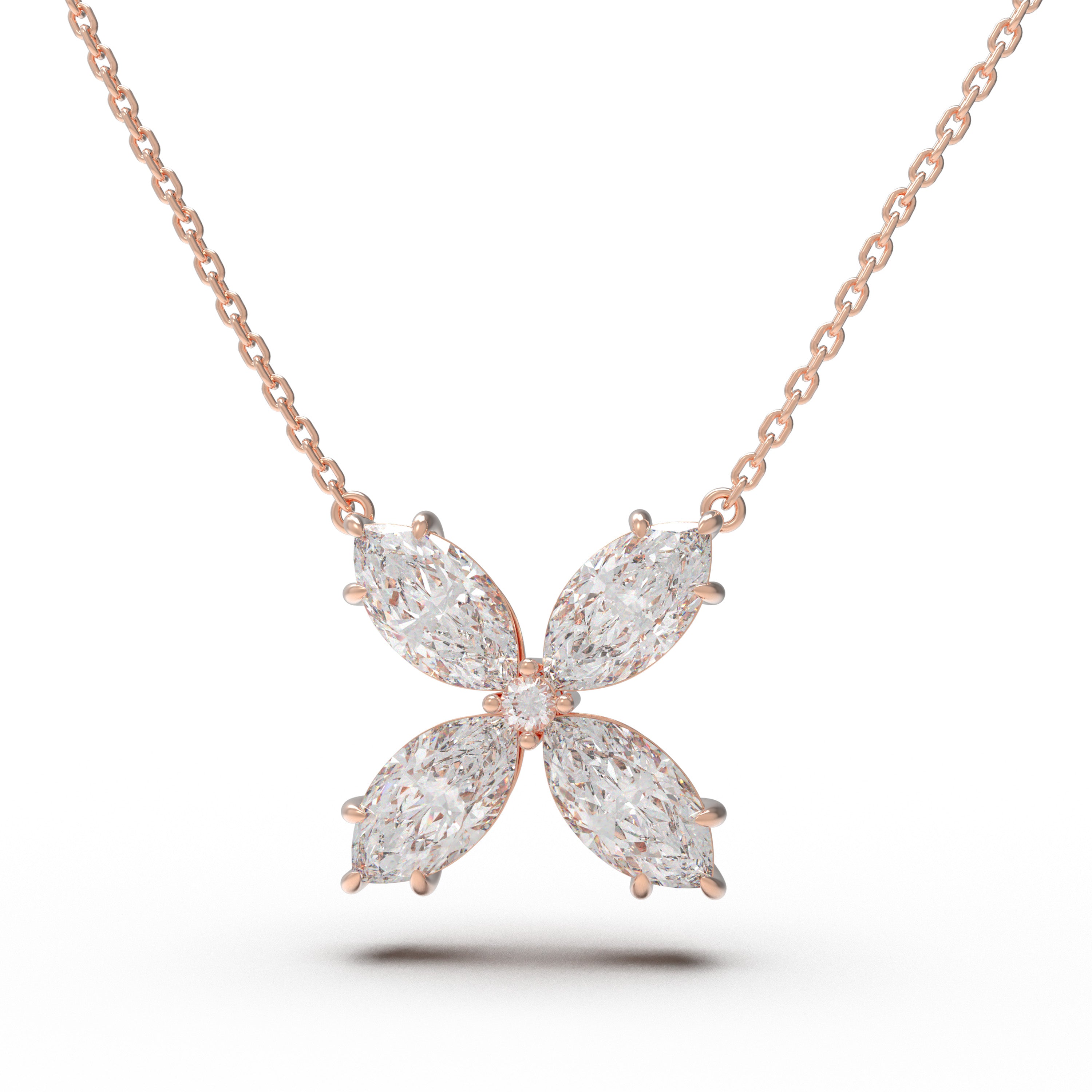 10K/14K Rose Gold Marquise Lab-Grown Diamond Clover Pendant Necklace, 1.35 CTW for Women