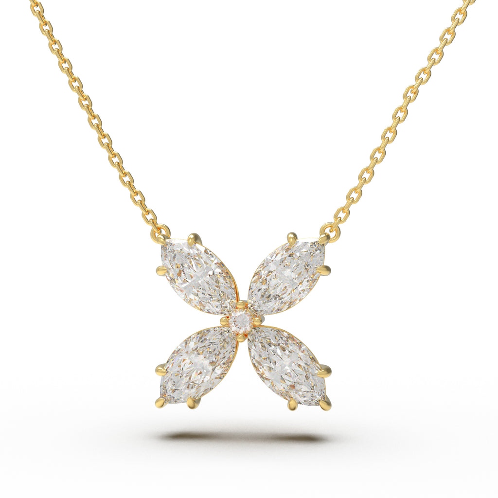 Serene Bloom Marquise Lab-Grown Diamond Clover Necklace â€?1.35 CTW