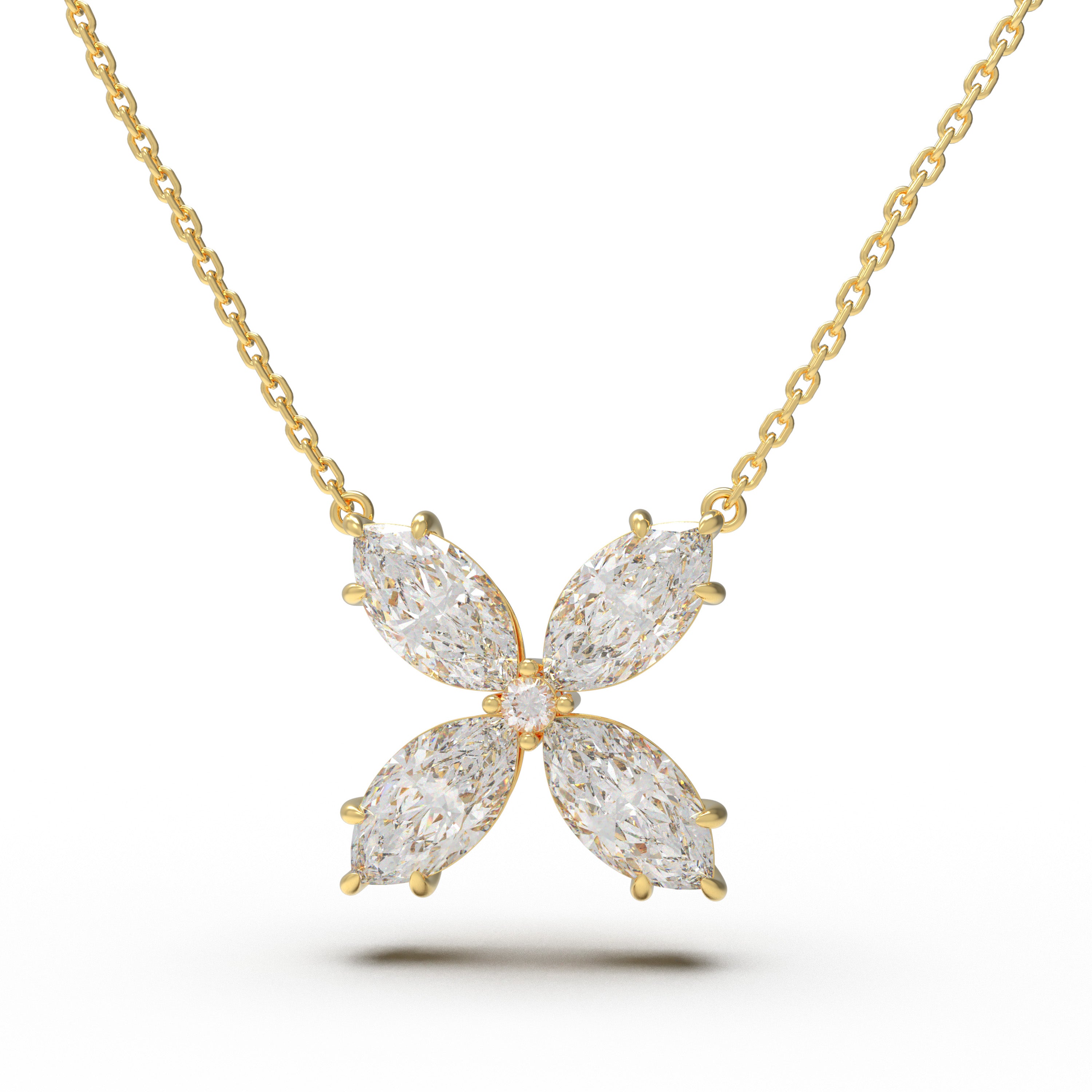 10K/14K Yellow Gold Marquise Lab-Grown Diamond Clover Pendant Necklace, 1.35 CTW for Women