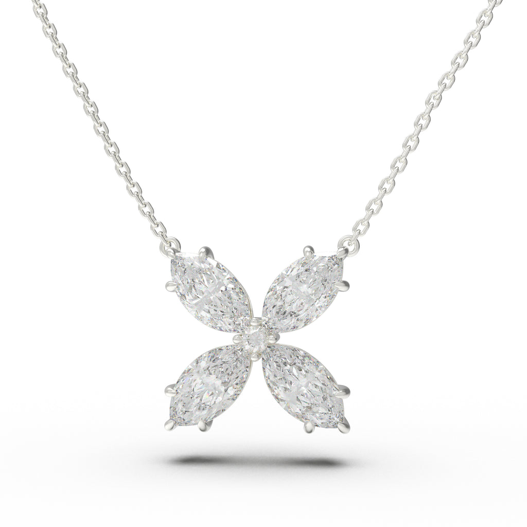 Serene Bloom Marquise Lab-Grown Diamond Clover Necklace â€?1.35 CTW