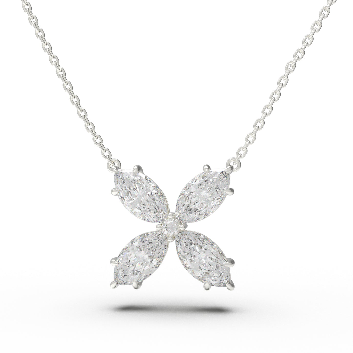 1.35 CTW Marquise Lab Diamond Clover Necklace, 10K/14K White Gold/Platinum for Women