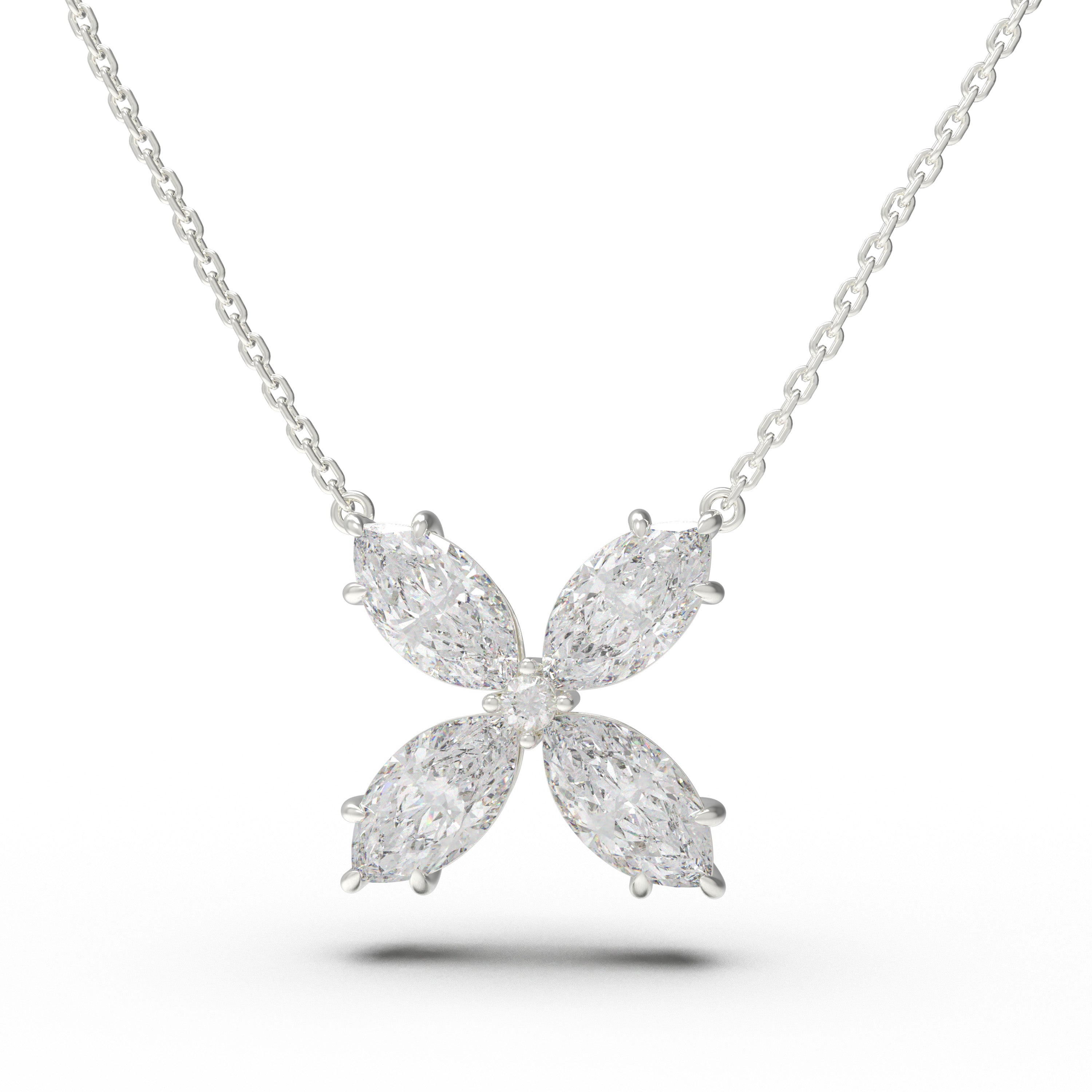 1.35 CTW Marquise Lab Diamond Clover Necklace, 10K/14K White Gold/Platinum for Women