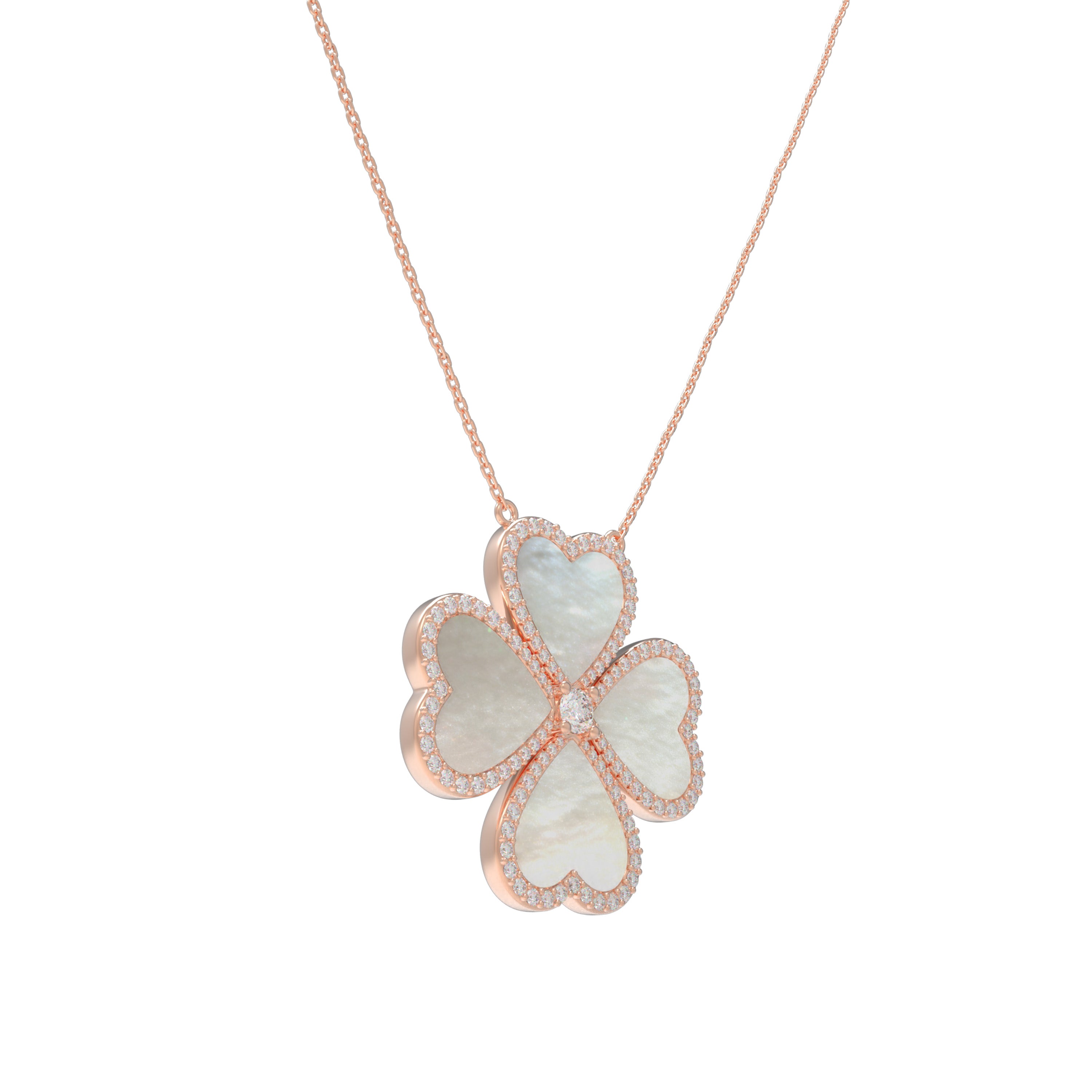 10K/14K Rose Gold Heart Pendant Necklace, 0.5CT Lab Grown Diamond & Natural Mother of Pearl Handmade Fine Jewelry