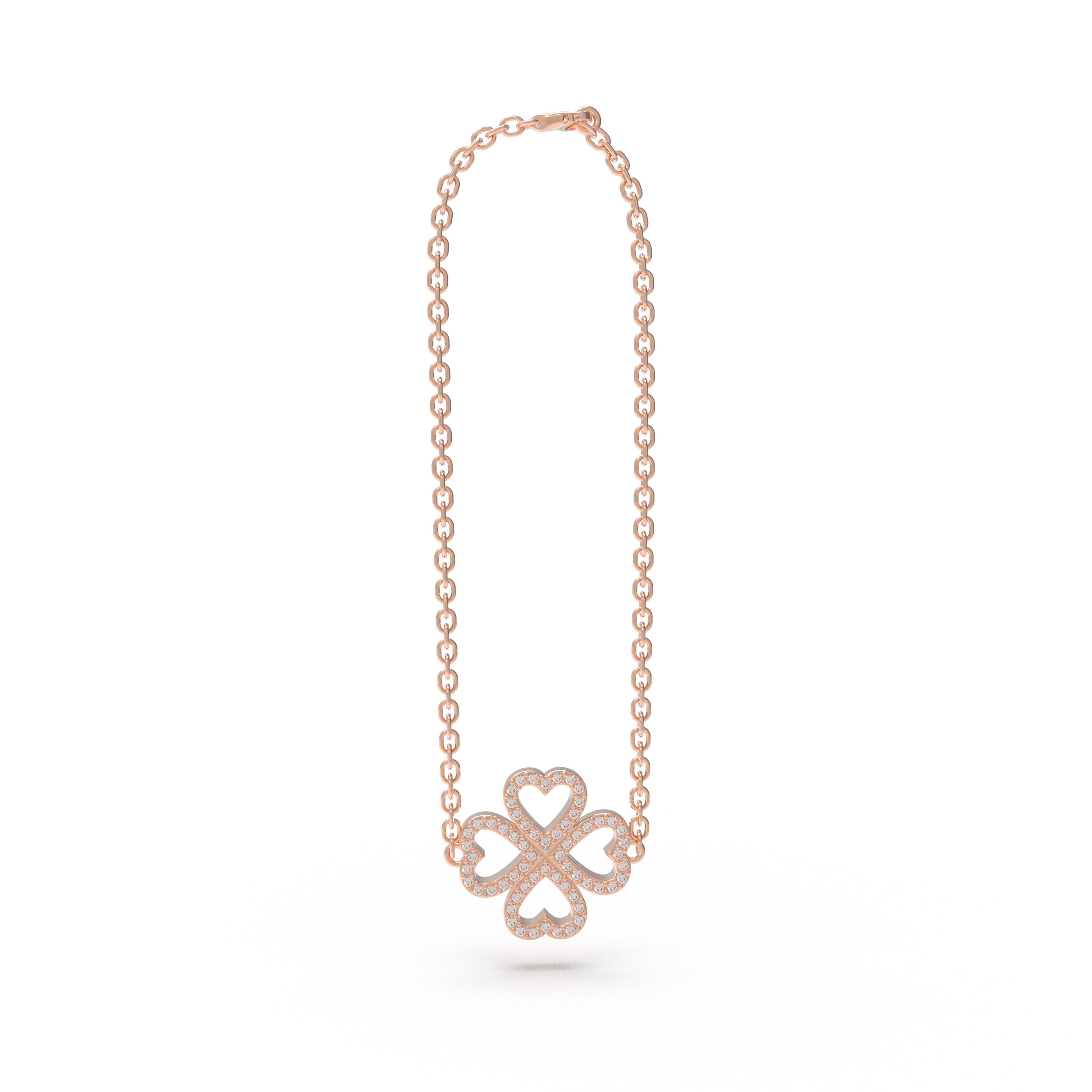 Lucky Hearts Clover Lab-Grown Diamond Bracelet in Rose Gold