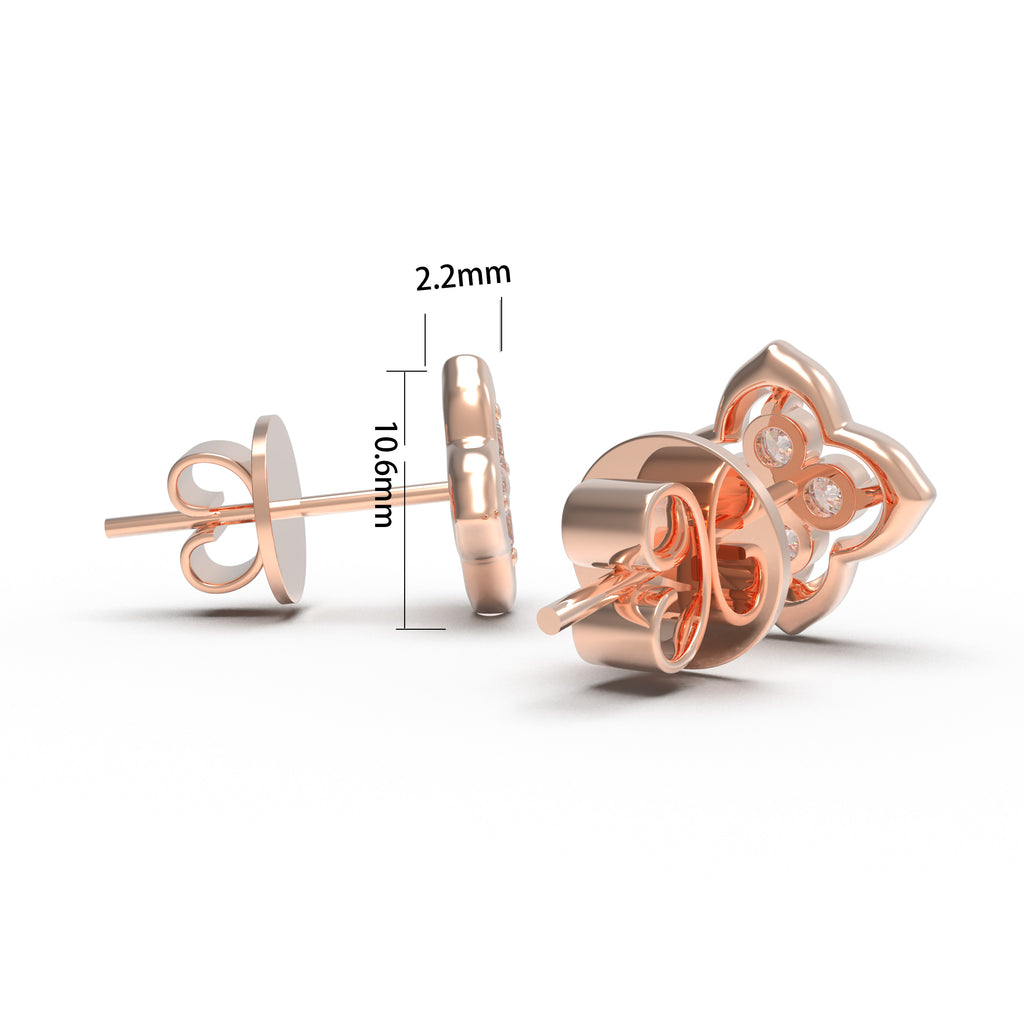 Serene Bloom Rose Gold Clover Diamond Stud Earrings