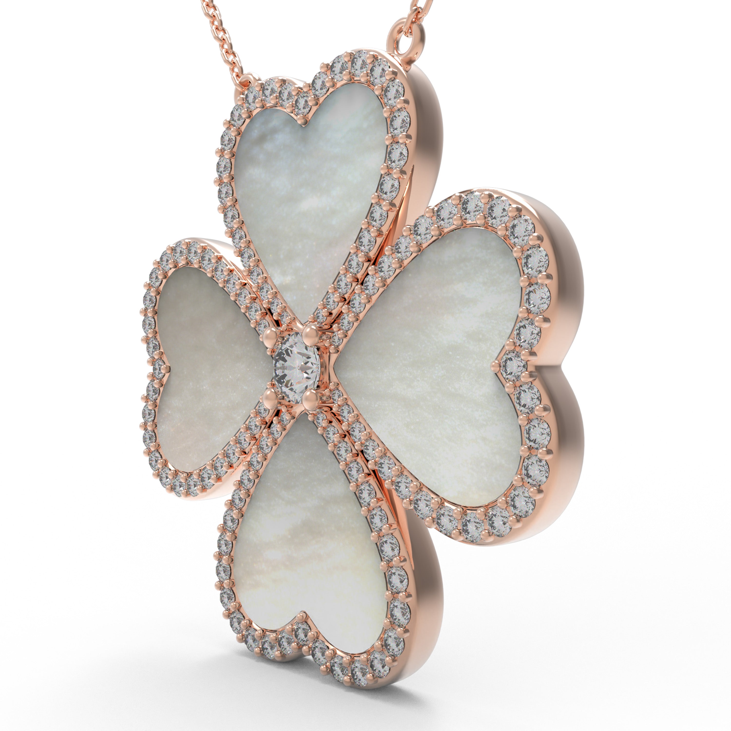 10K/14K Rose Gold Heart Pendant Necklace, 0.5CT Lab Grown Diamond & Natural Mother of Pearl Handmade Fine Jewelry