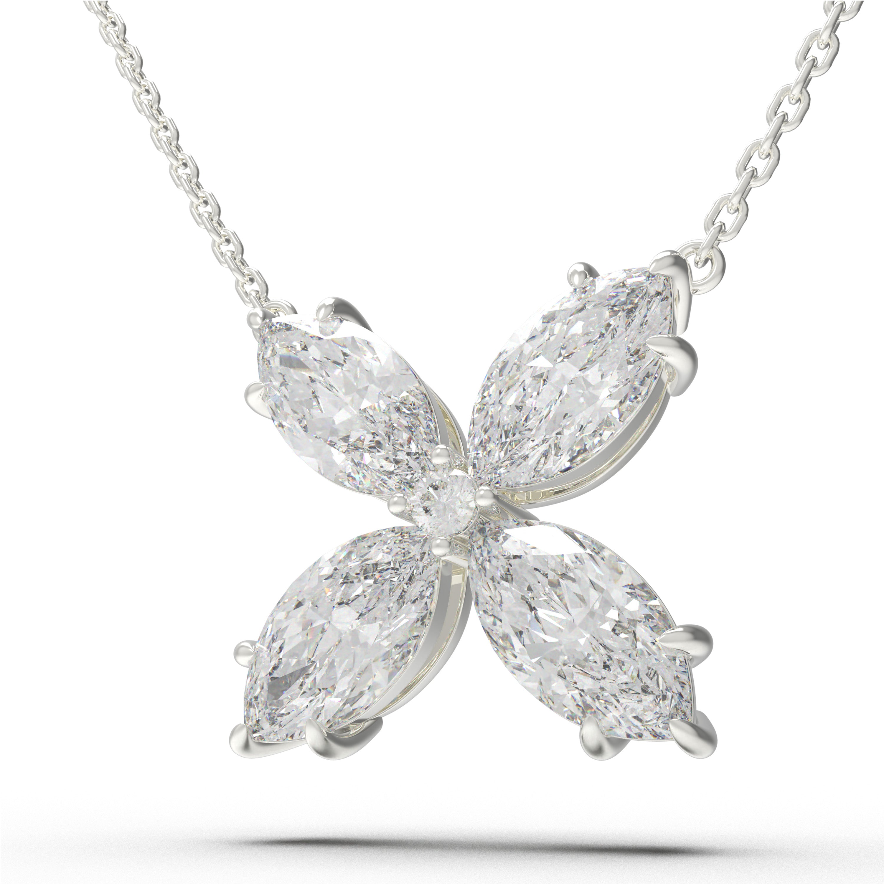 925 Sterling Silver Marquise Moissanite Clover Pendant Necklace, 1.35 CTW for Women