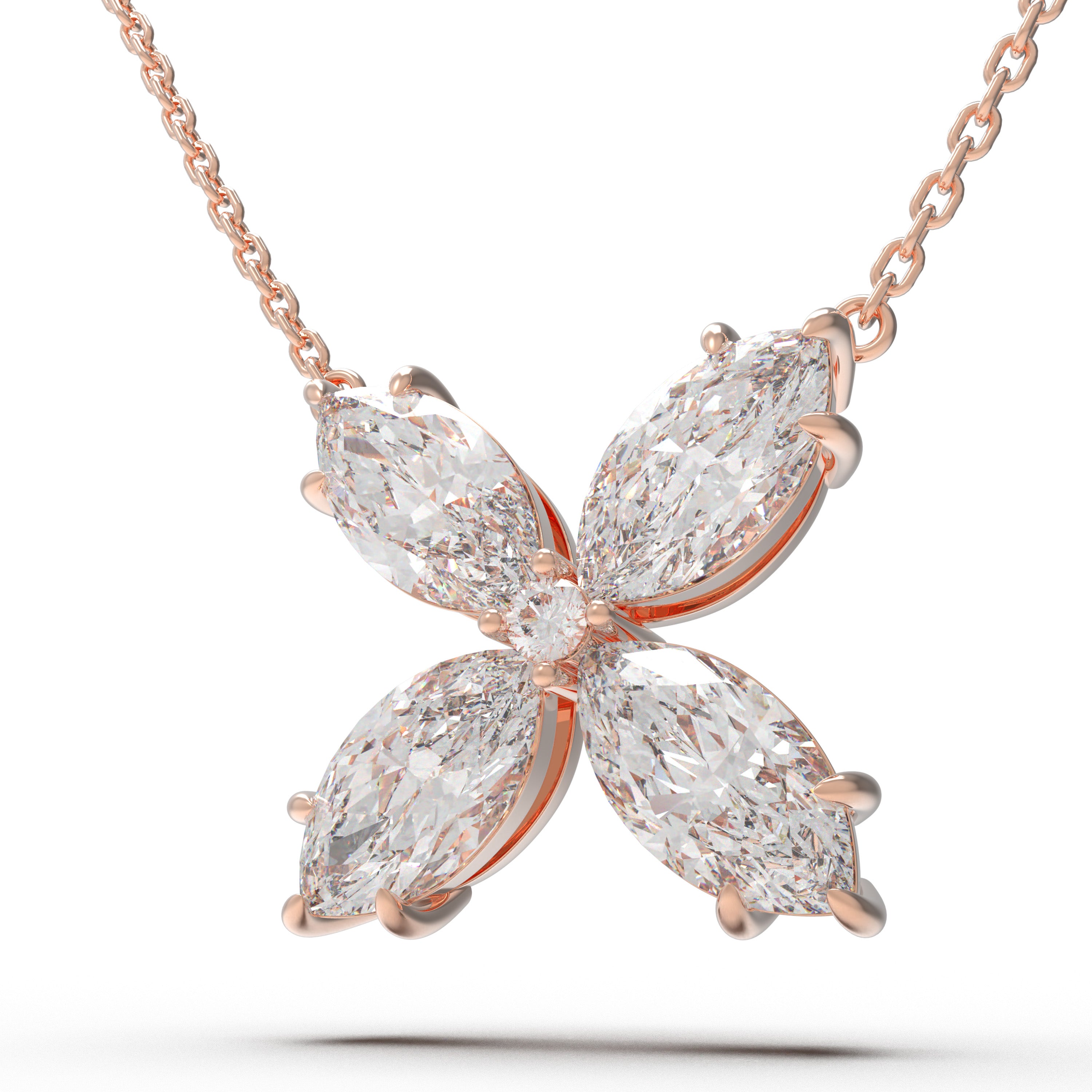10K/14K Rose Gold Marquise Lab-Grown Diamond Clover Pendant Necklace, 1.35 CTW for Women