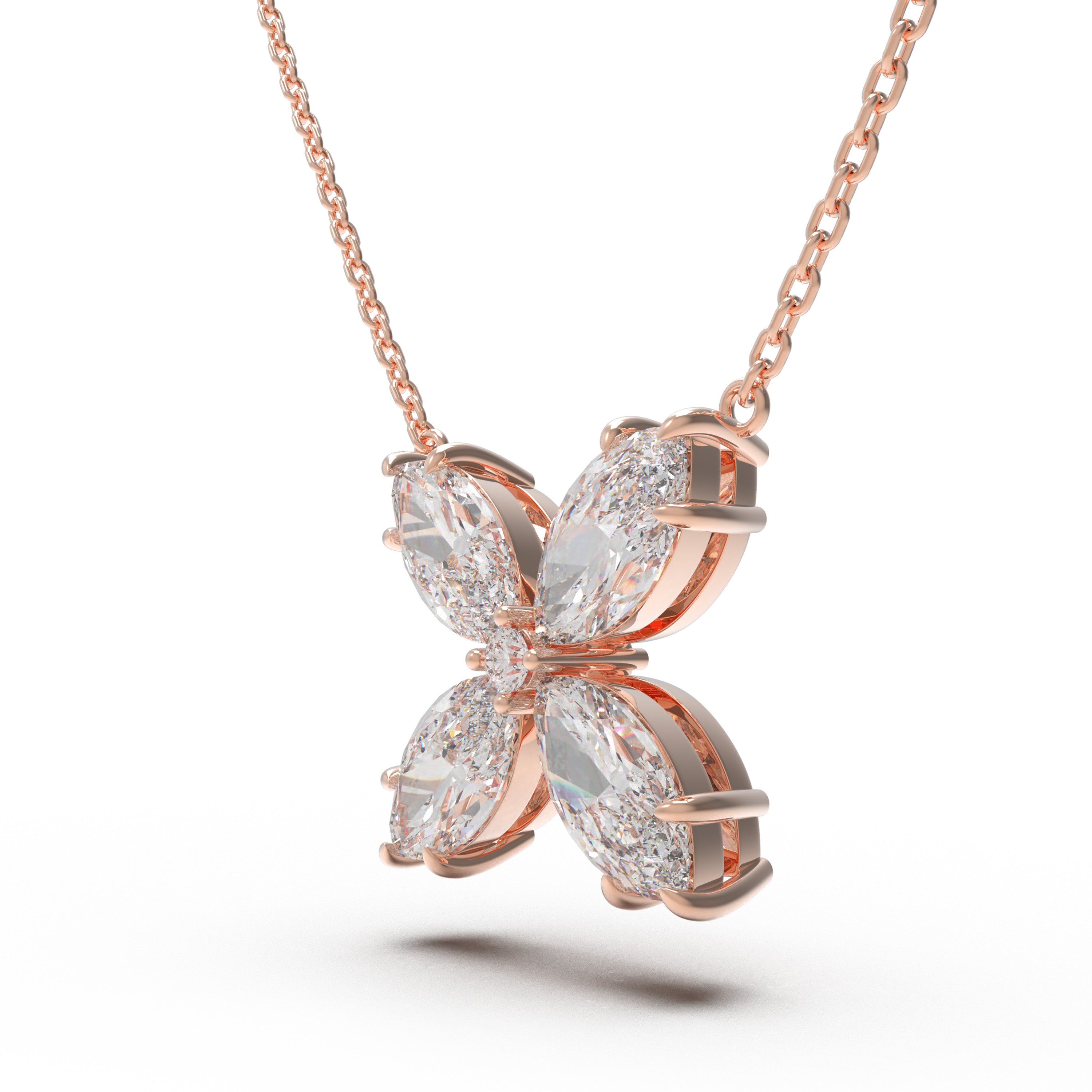 10K/14K Rose Gold Marquise Lab-Grown Diamond Clover Pendant Necklace, 1.35 CTW for Women
