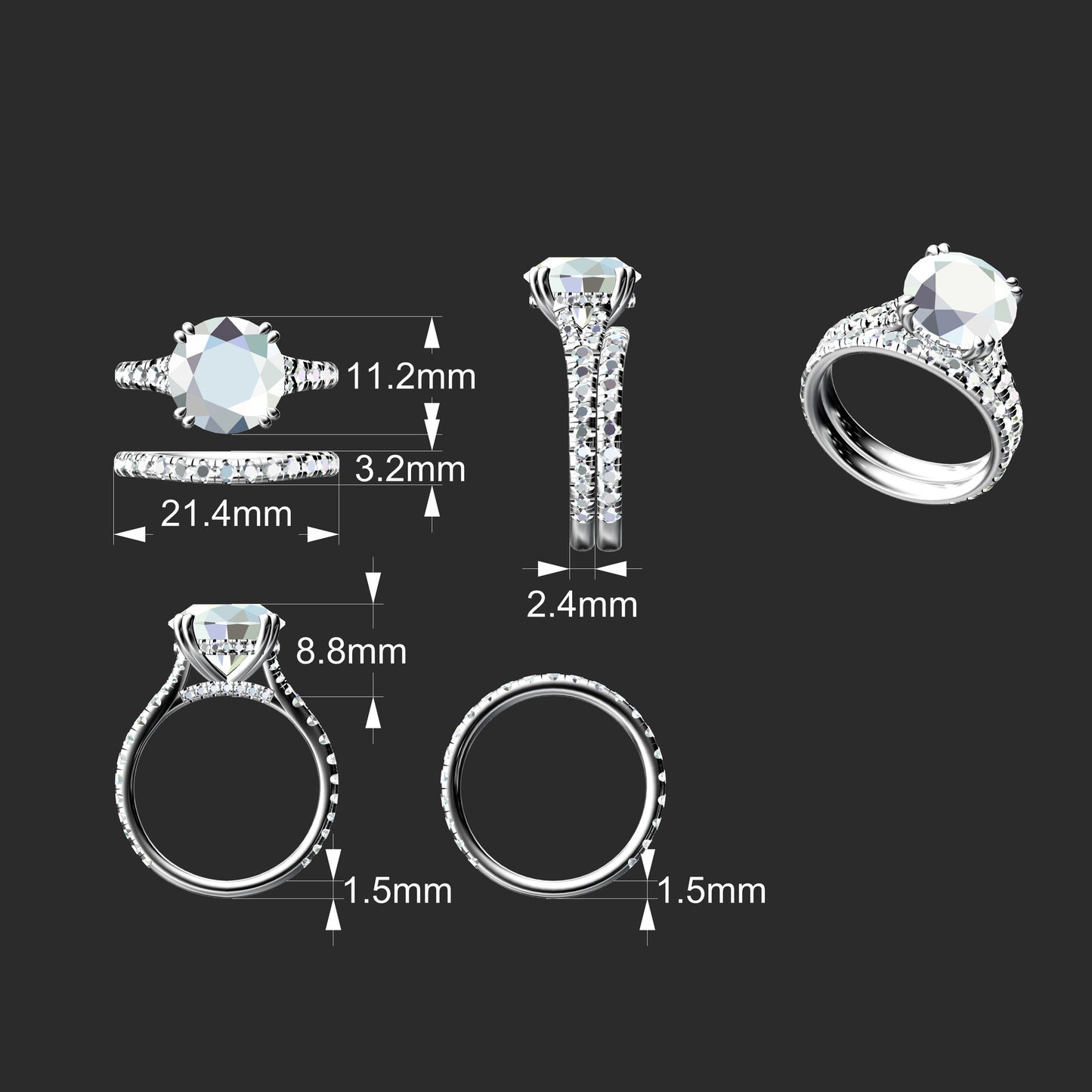 4ct VS1 Lab Diamond 950 Platinum Engagement Ring & Curved Wedding Band Set