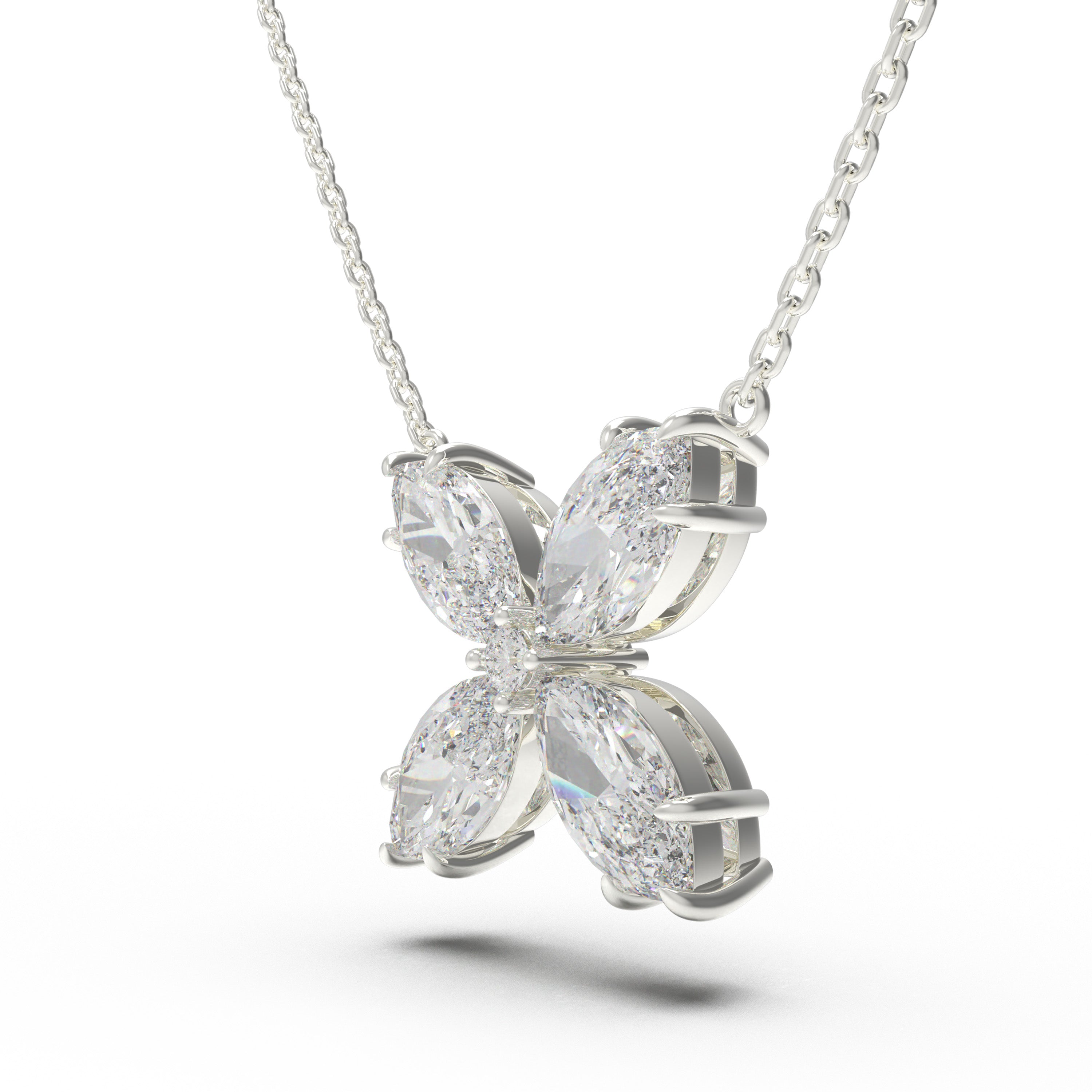 1.35 CTW Marquise Lab Diamond Clover Necklace, 10K/14K White Gold/Platinum for Women