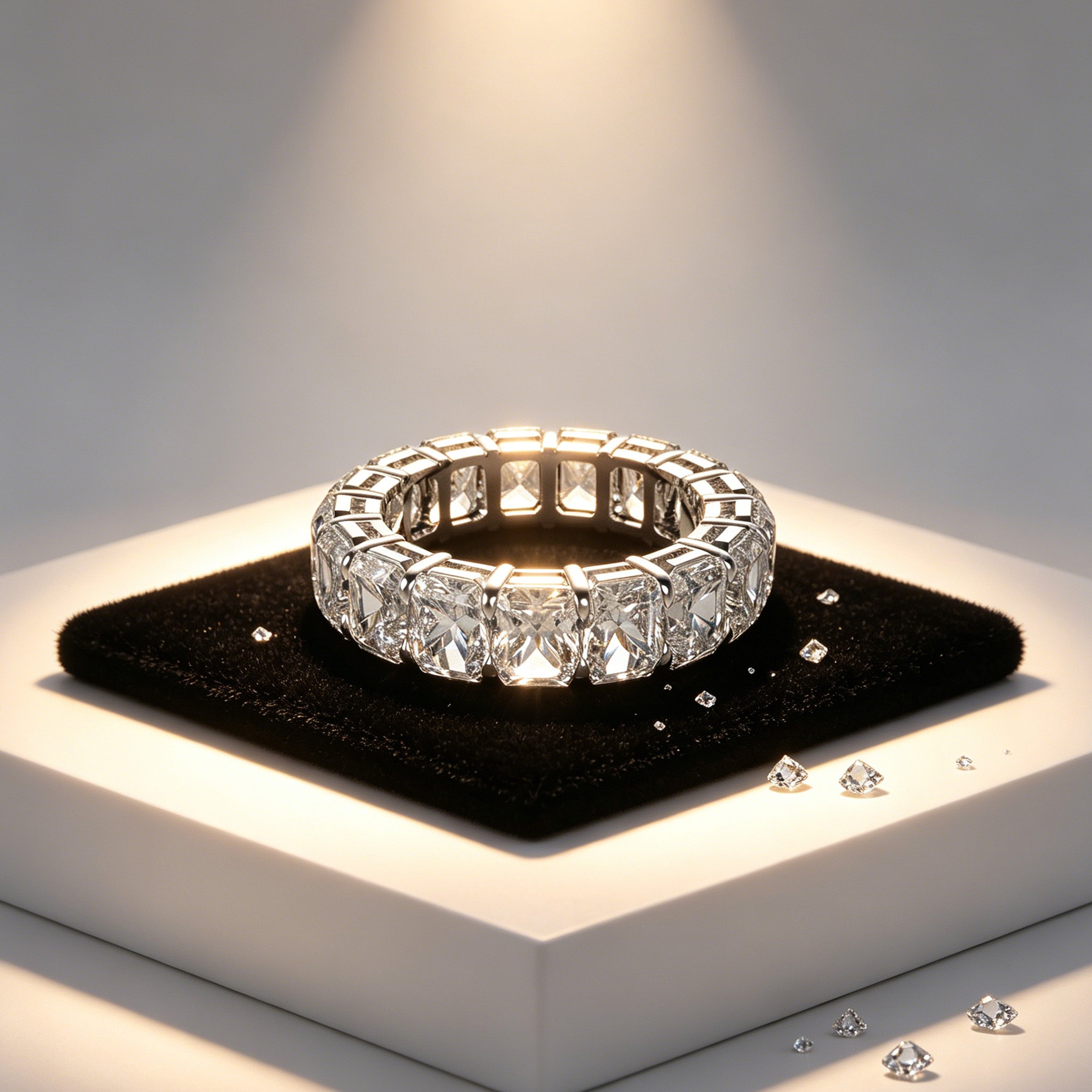 ELVORIQUE 3.60 CTW Cushion-Cut Lab-Grown Diamond Eternity Ring in Platinum