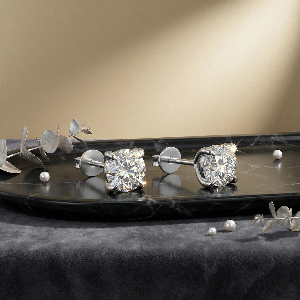 Essential Light Round Moissanite Stud Earrings in Sterling Silver