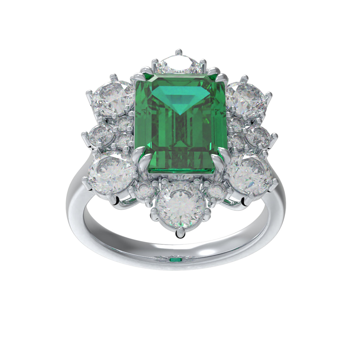 2CT Emerald-Cut Lab-Grown Diamond Halo Engagement Ring in White Gold or Platinum