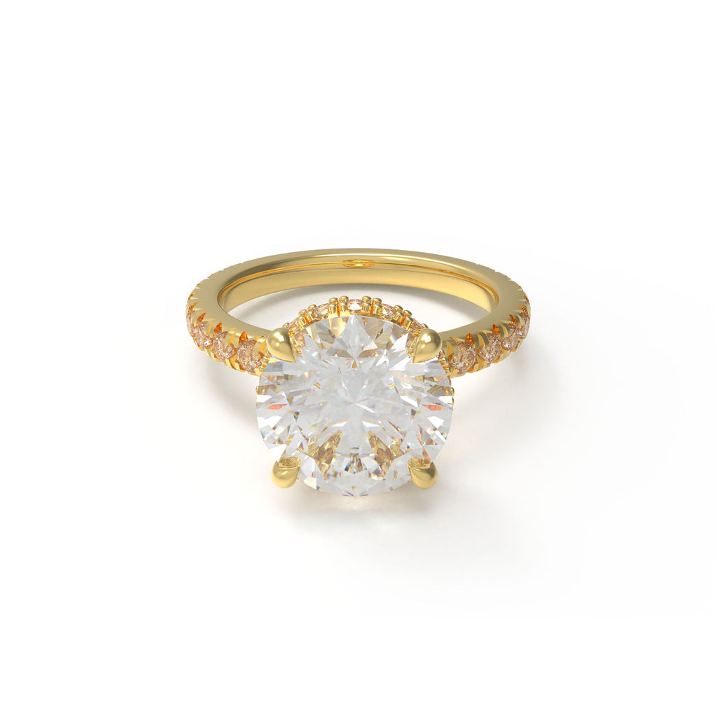 Handmade Yellow Gold Lab-Grown Diamond Pavé Engagement Ring – 1CT/2CT/3CT