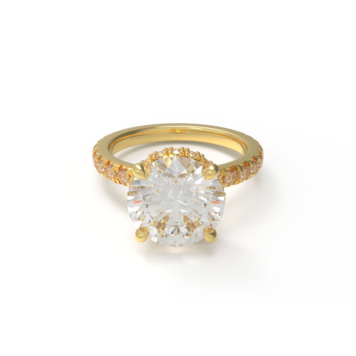 Handmade Yellow Gold Lab-Grown Diamond Pavé Engagement Ring – 1CT/2CT/3CT