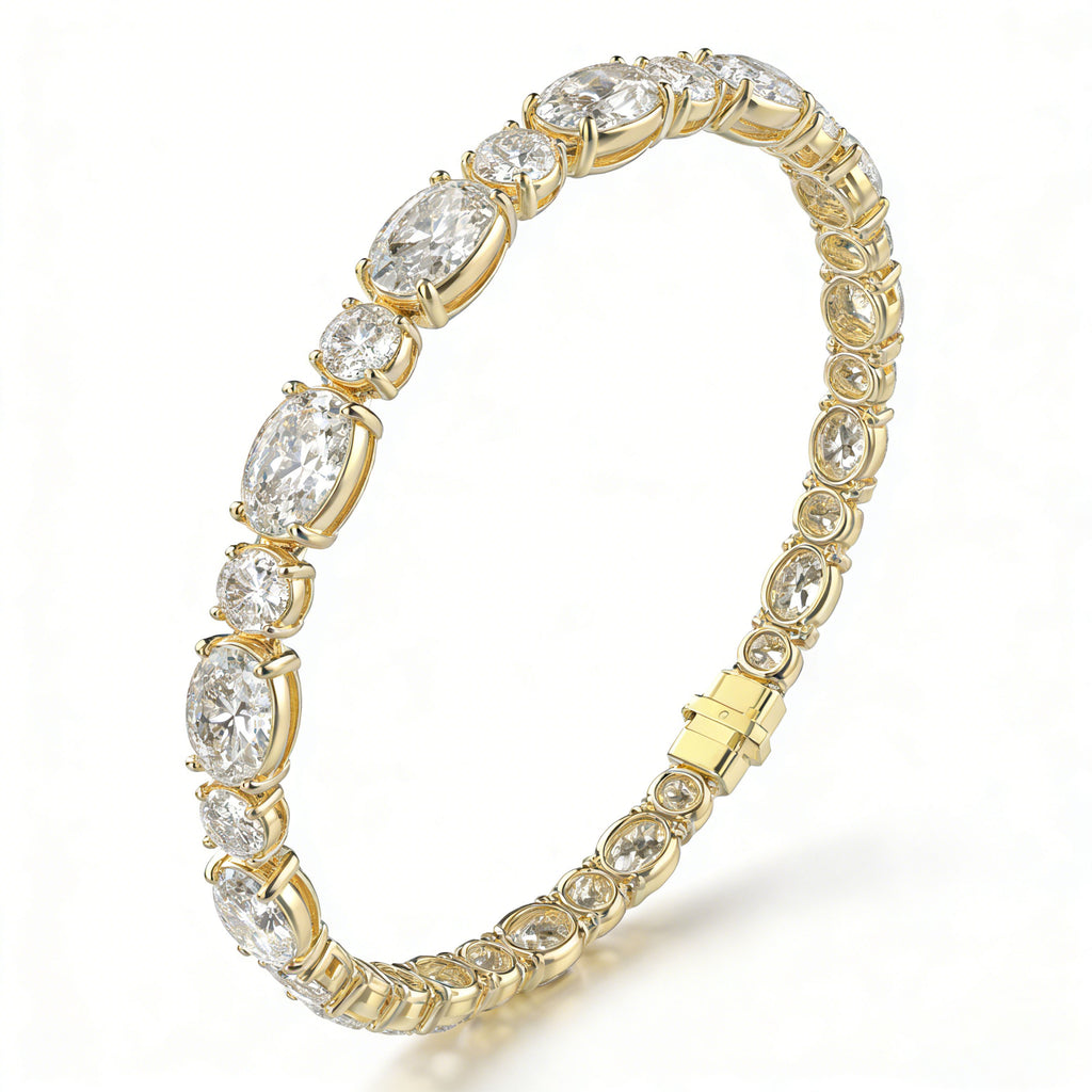 Bracelet tennis Ophelia Eternity en or jaune 9 carats/14 carats/18 carats, 4 griffes, diamants de synthèse, D-VS2/SI1 - Gratuit 