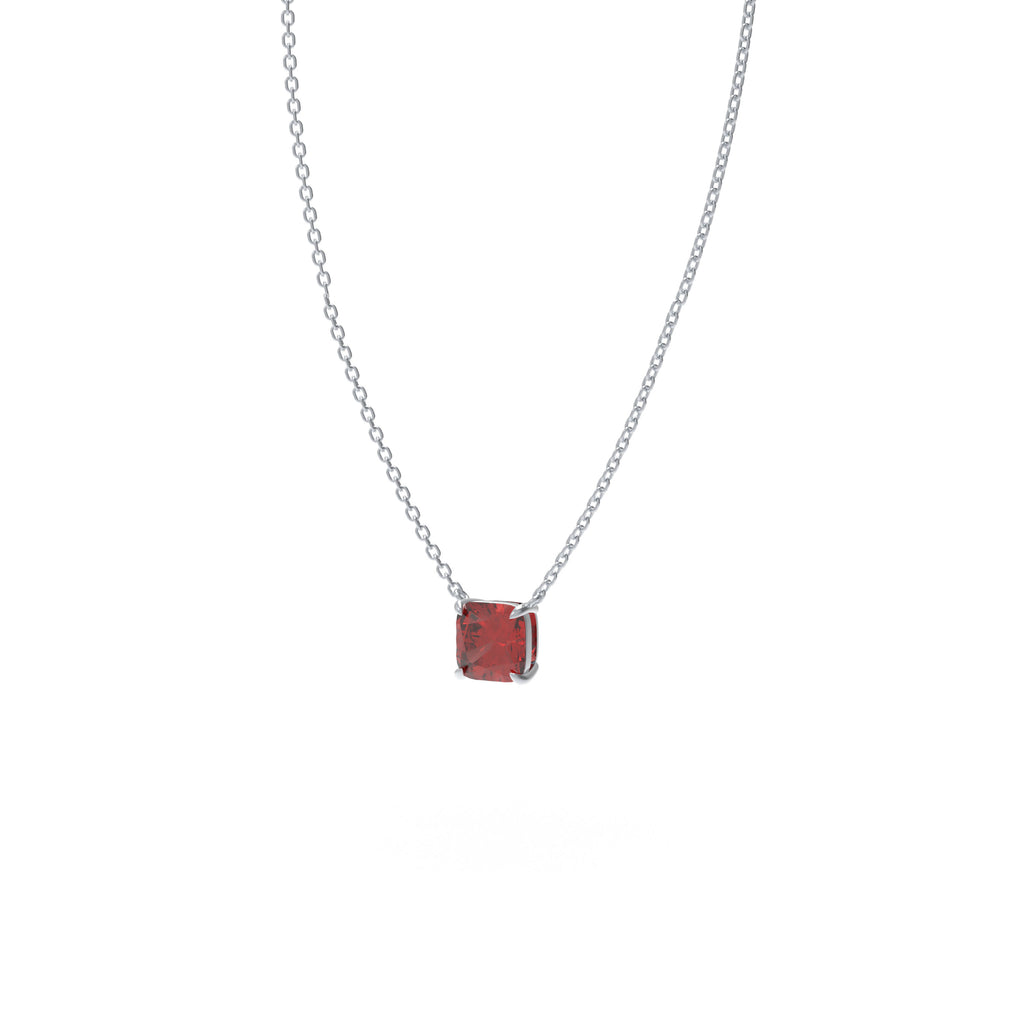 Crimson Vow Cushion-Cut Lab-Grown Ruby Pendant Necklace in Sterling Silver