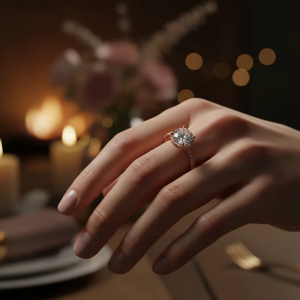 Handmade Rose Gold Lab-Grown Diamond Pavé Engagement Ring – 1CT/2CT/3CT