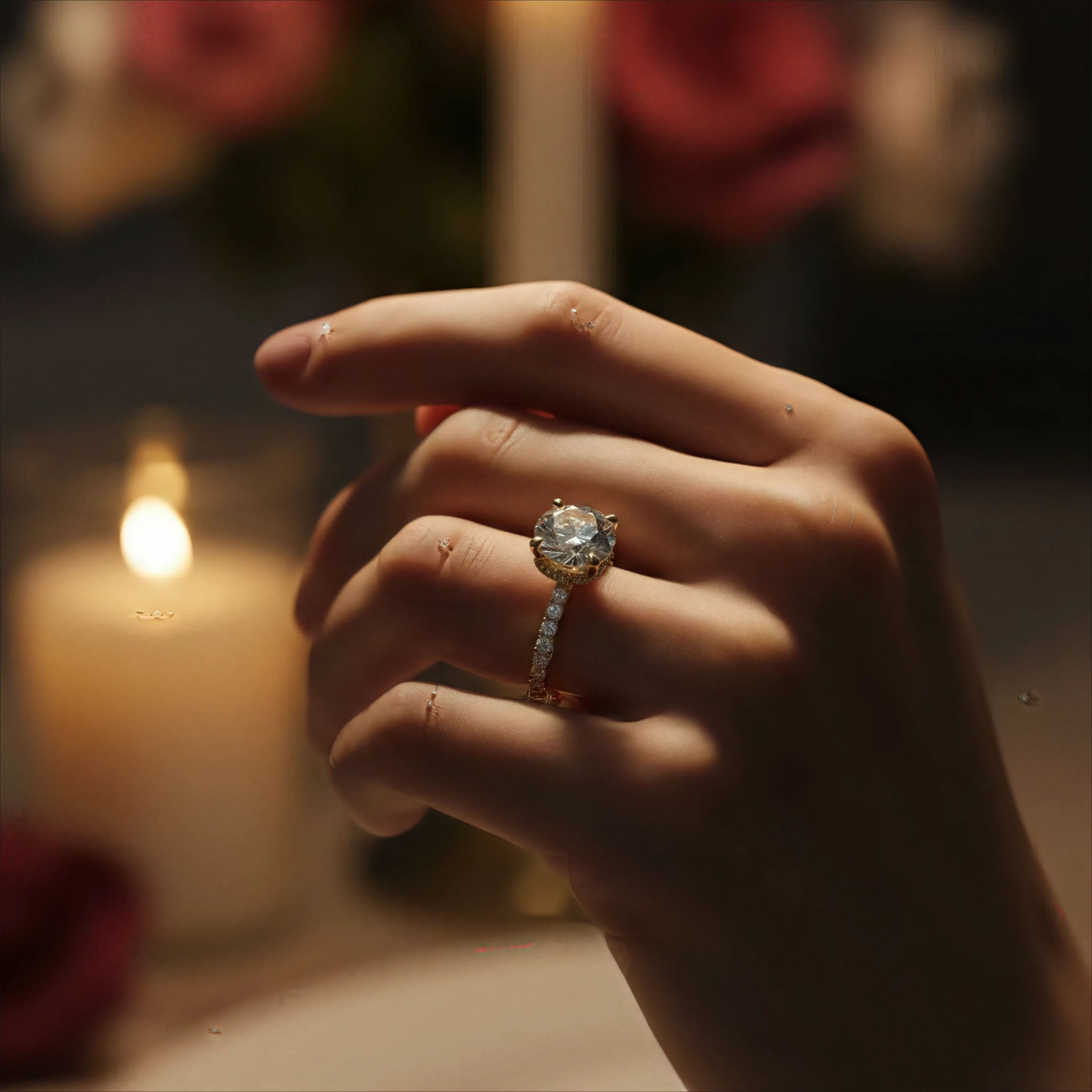 Handmade Yellow Gold Lab-Grown Diamond Pavé Engagement Ring – 1CT/2CT/3CT