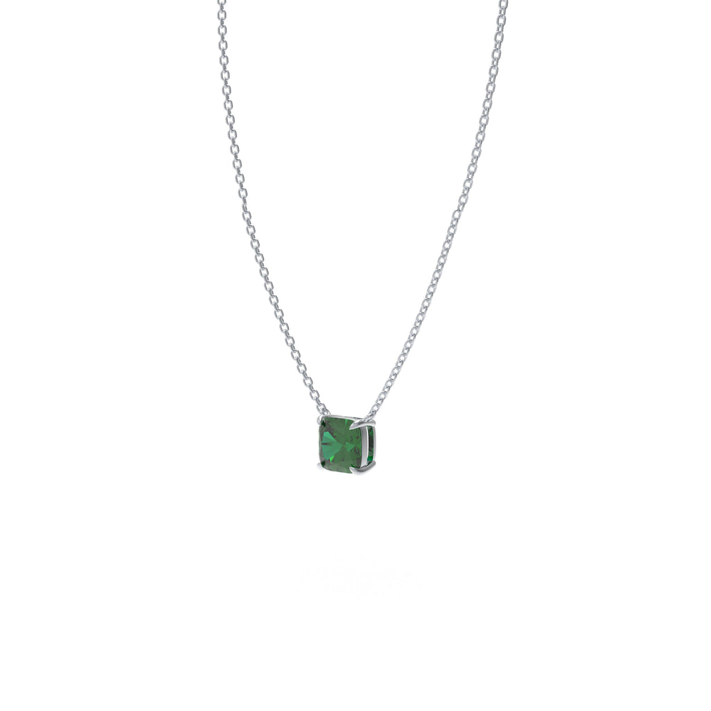 Evergreen Dew Cushion-Cut Lab-Grown Emerald Pendant Necklace in Sterling Silver