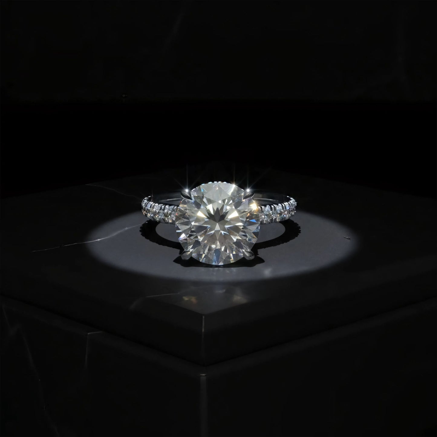 Handmade Engagement Wedding Ring with 1CT/2CT/3CT Main Stone & 0.5CT Side Stones, 9K/14K/18K White Gold Optional