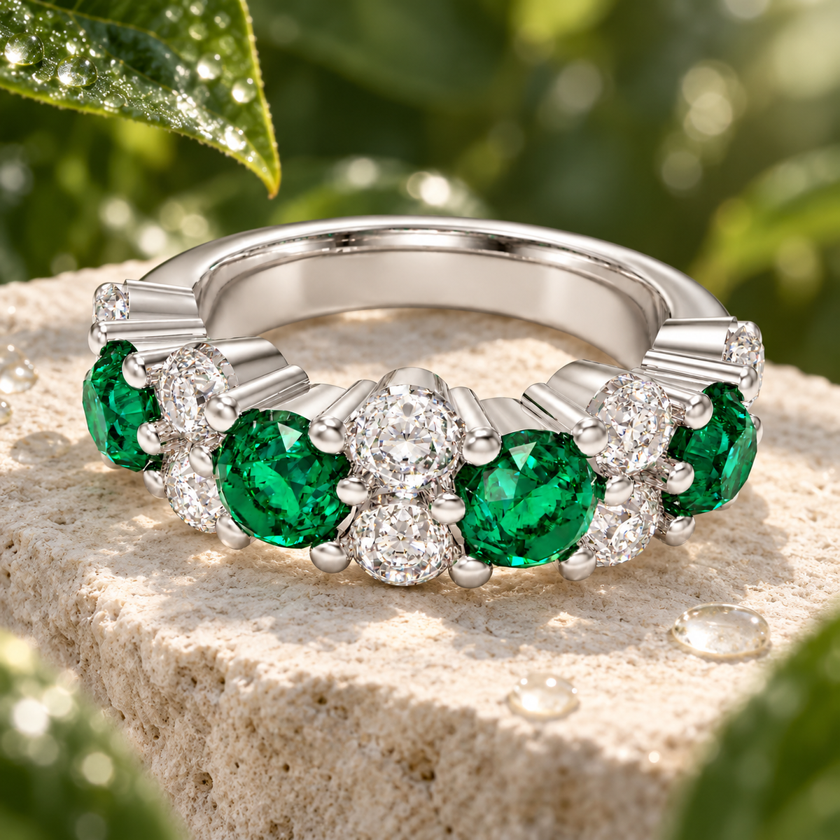 Verdant Constellation Lab-Grown Emerald & Diamond Cluster Ring