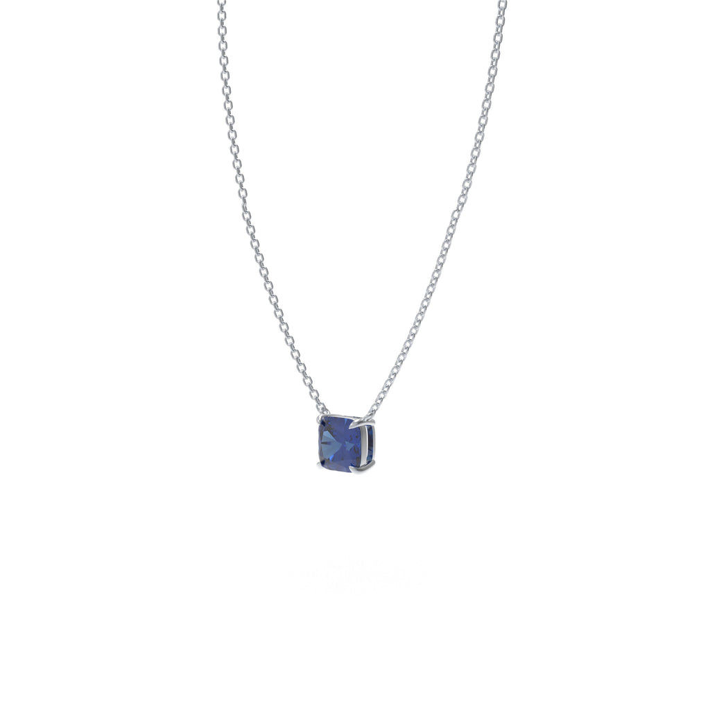Midnight Tide Cushion-Cut Lab-Grown Sapphire Pendant Necklace in Sterling Silver
