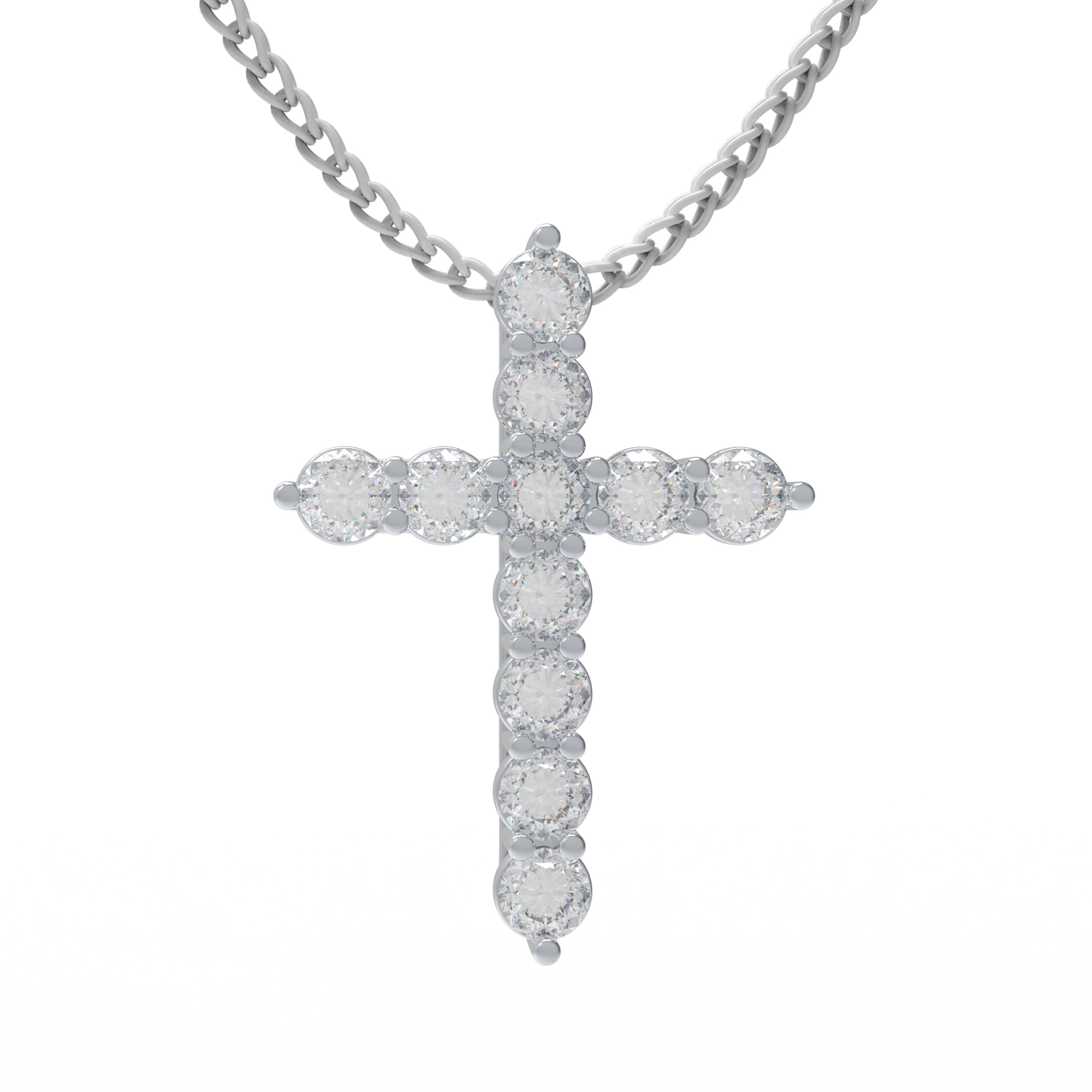 925 Sterling Silver Cross Pendant Necklace with 0.7ct Moissanite, 11 Stones of 3mm Diameter, Perfect Gift for Women, Girlfriend, Wife, Mom on Birthday, Anniversary, Mother's Day