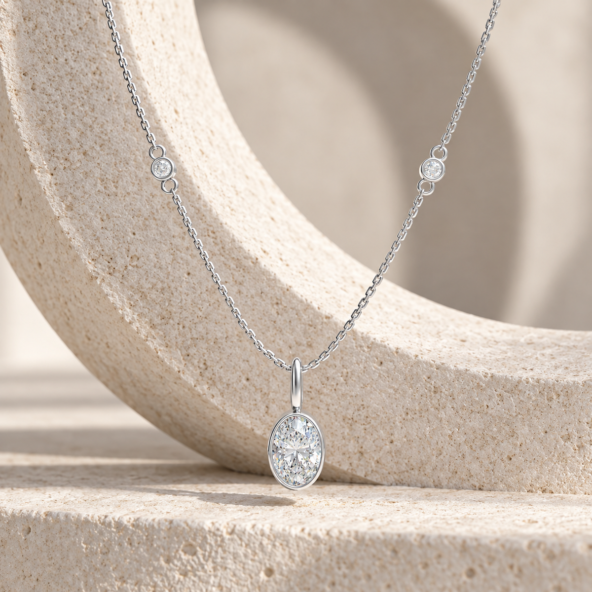 Celestial Orbit Oval Diamond Pendant Necklace