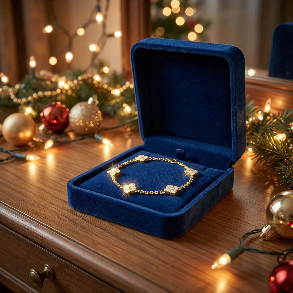 ELVORIQUE Four-Leaf Clover Moissanite Bracelet in 14K Gold Plated Sterling Silver
