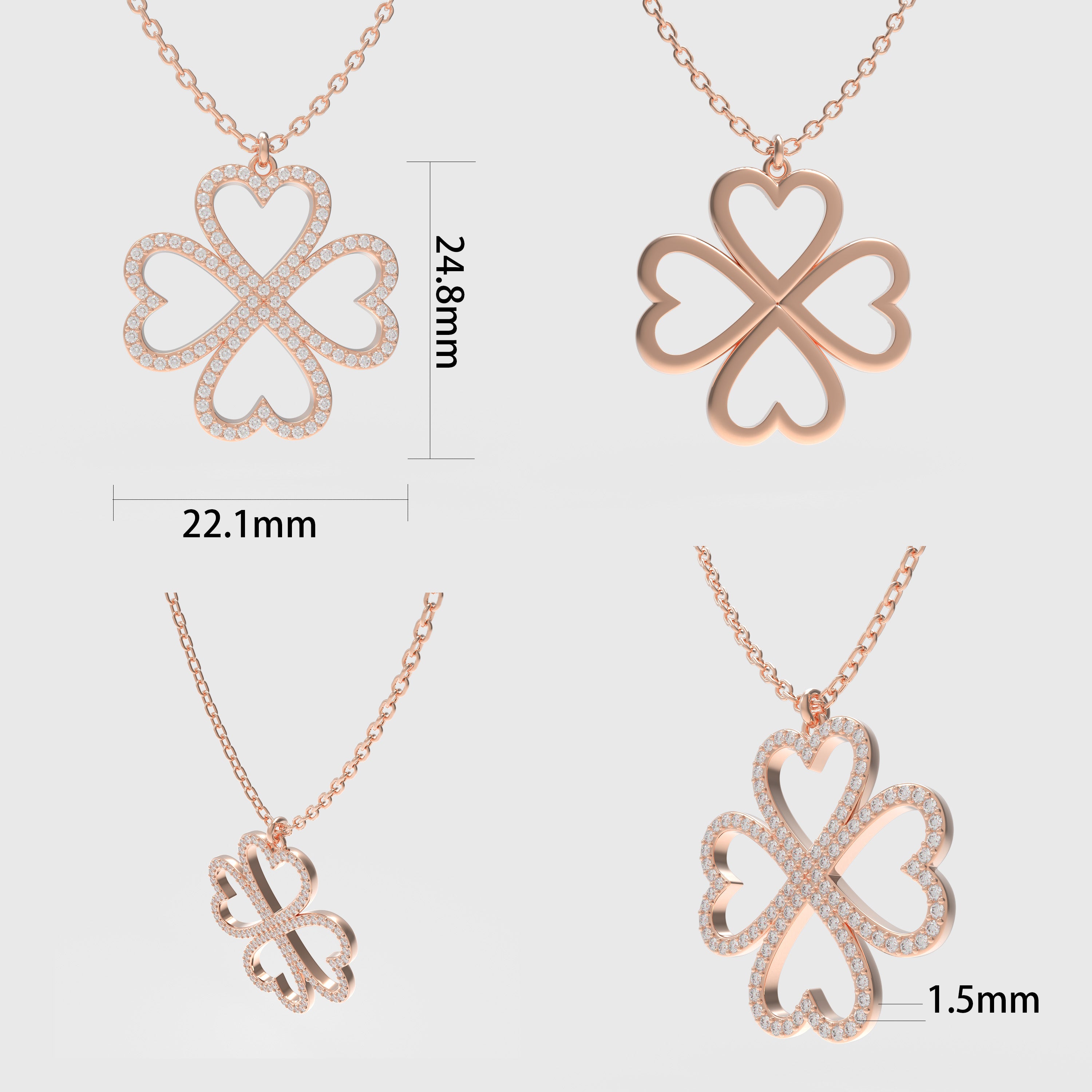 ELVORIQUE 0.50 CTW Lab-Grown Diamond Four-Heart Clover Necklace