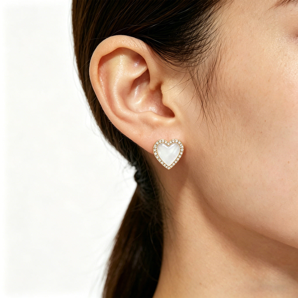 Lumina Heart Mother-of-Pearl Diamond Stud Earrings