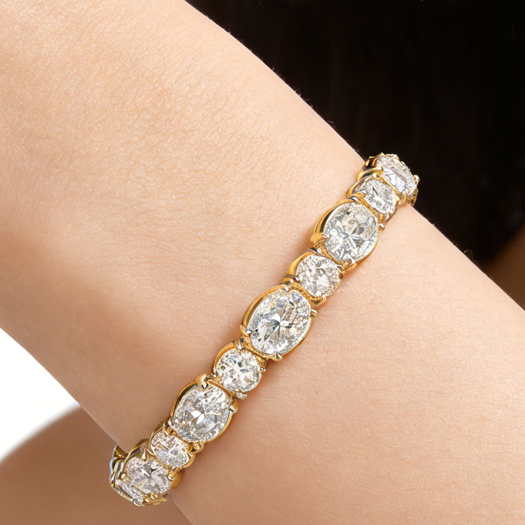 Bracelet tennis Ophelia Eternity en or jaune 9 carats/14 carats/18 carats, 4 griffes, diamants de synthèse, D-VS2/SI1 - Gratuit 