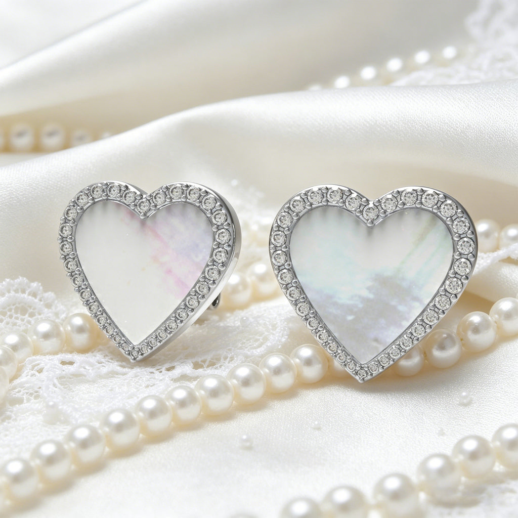 Lumina Heart Mother-of-Pearl Diamond Earrings